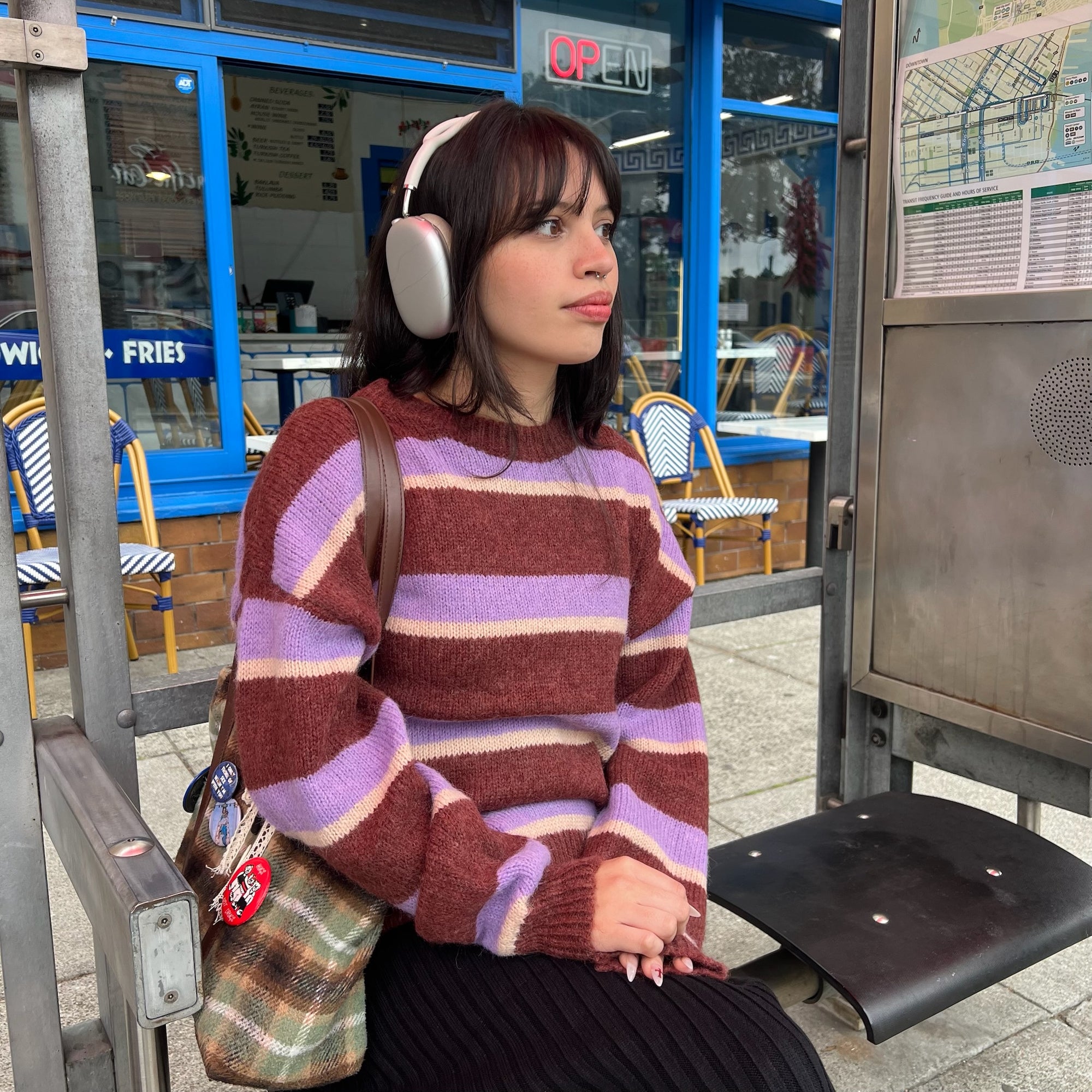 Lavender Brown Stripe Knit Sweater