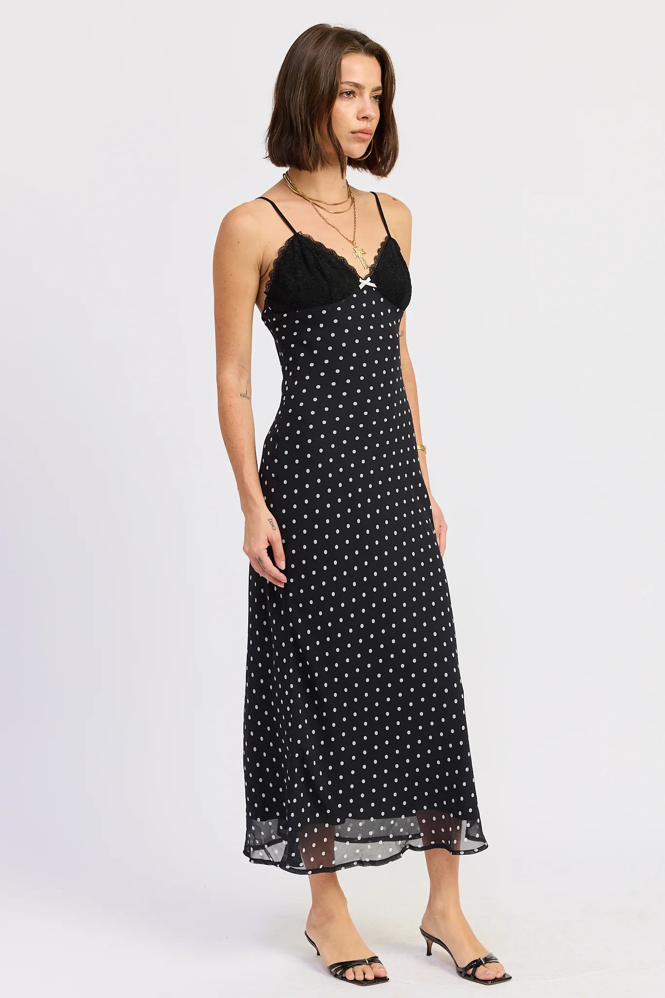 Polka Dot Midi Dress, Black