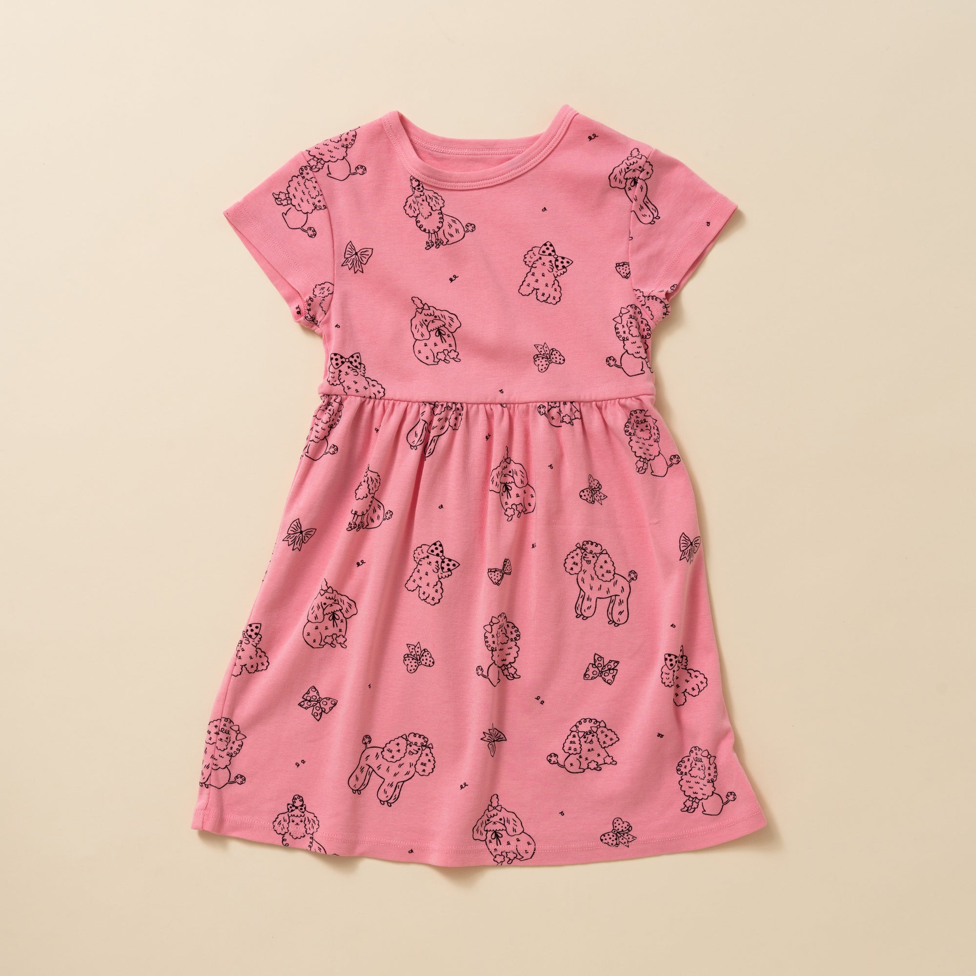 Poodles Print Baby Doll Dress, Sweetheart Pink