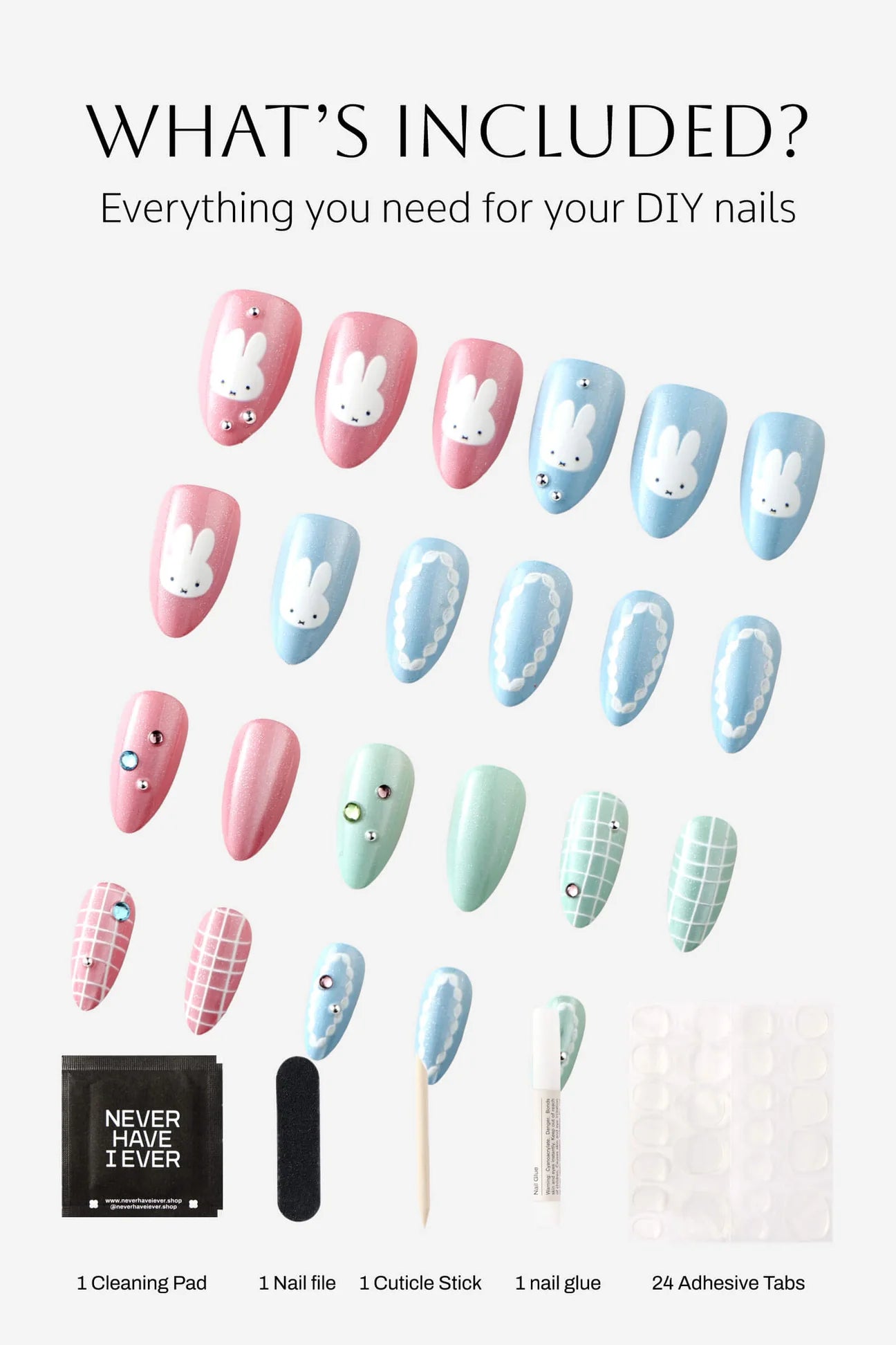 Miffy Pastel Pink and Blue Press-on Nails