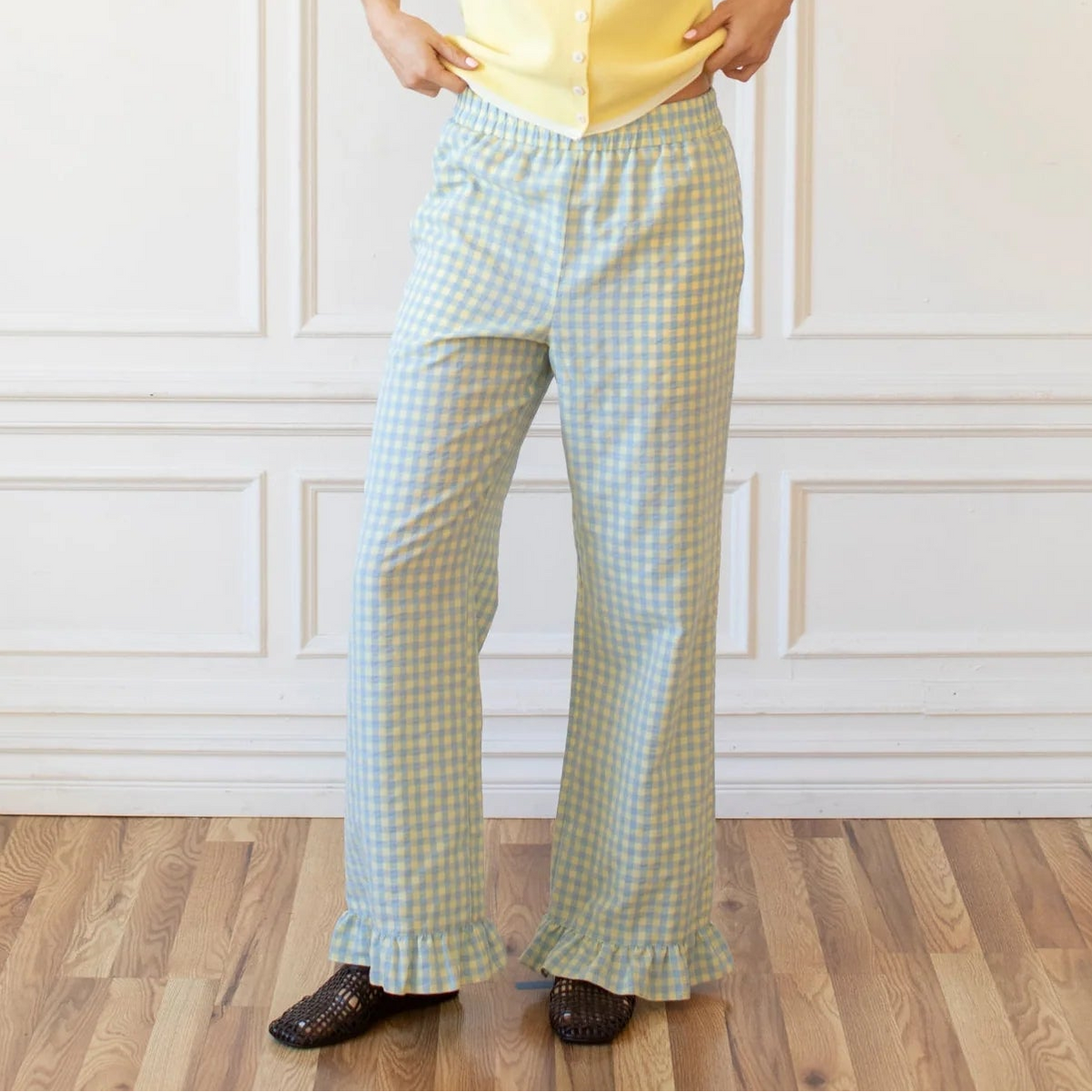 Ruffled Pants, Plaid, Light Blue