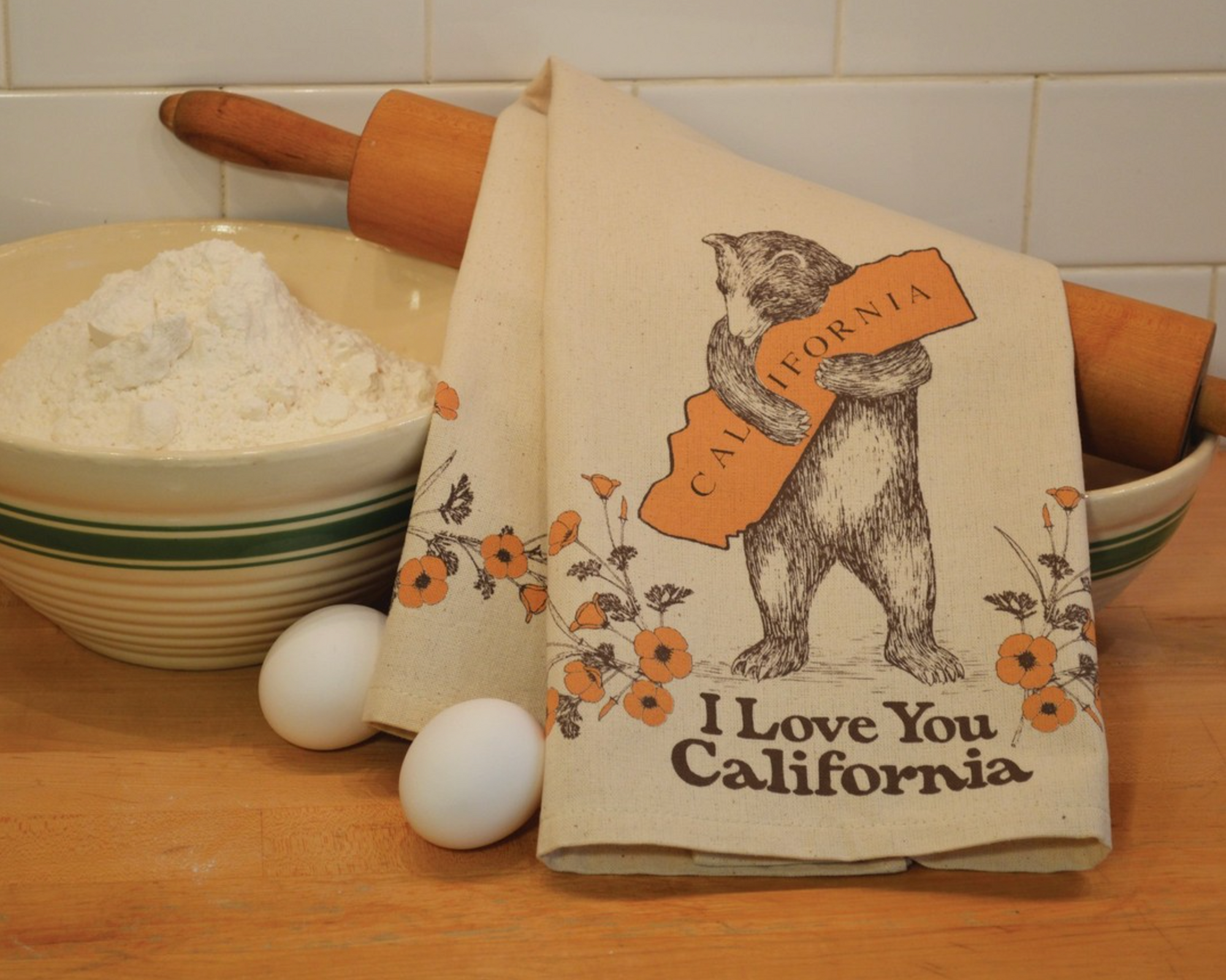 California Bear & Poppy Tea Towel