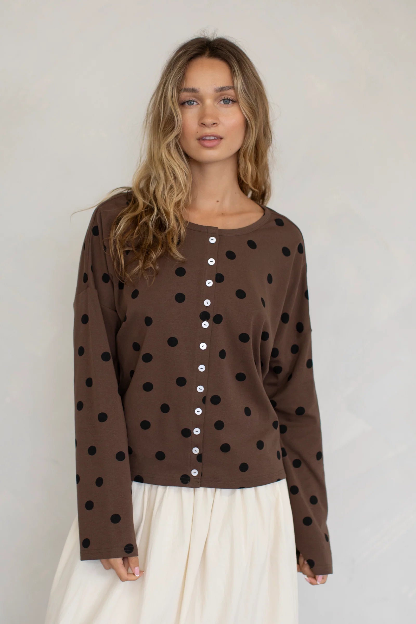 Polka Dot Cardigan, Brown