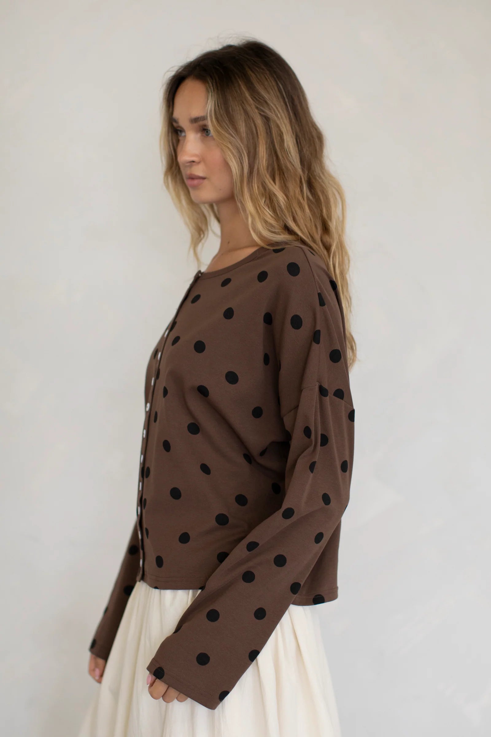 Polka Dot Cardigan, Brown
