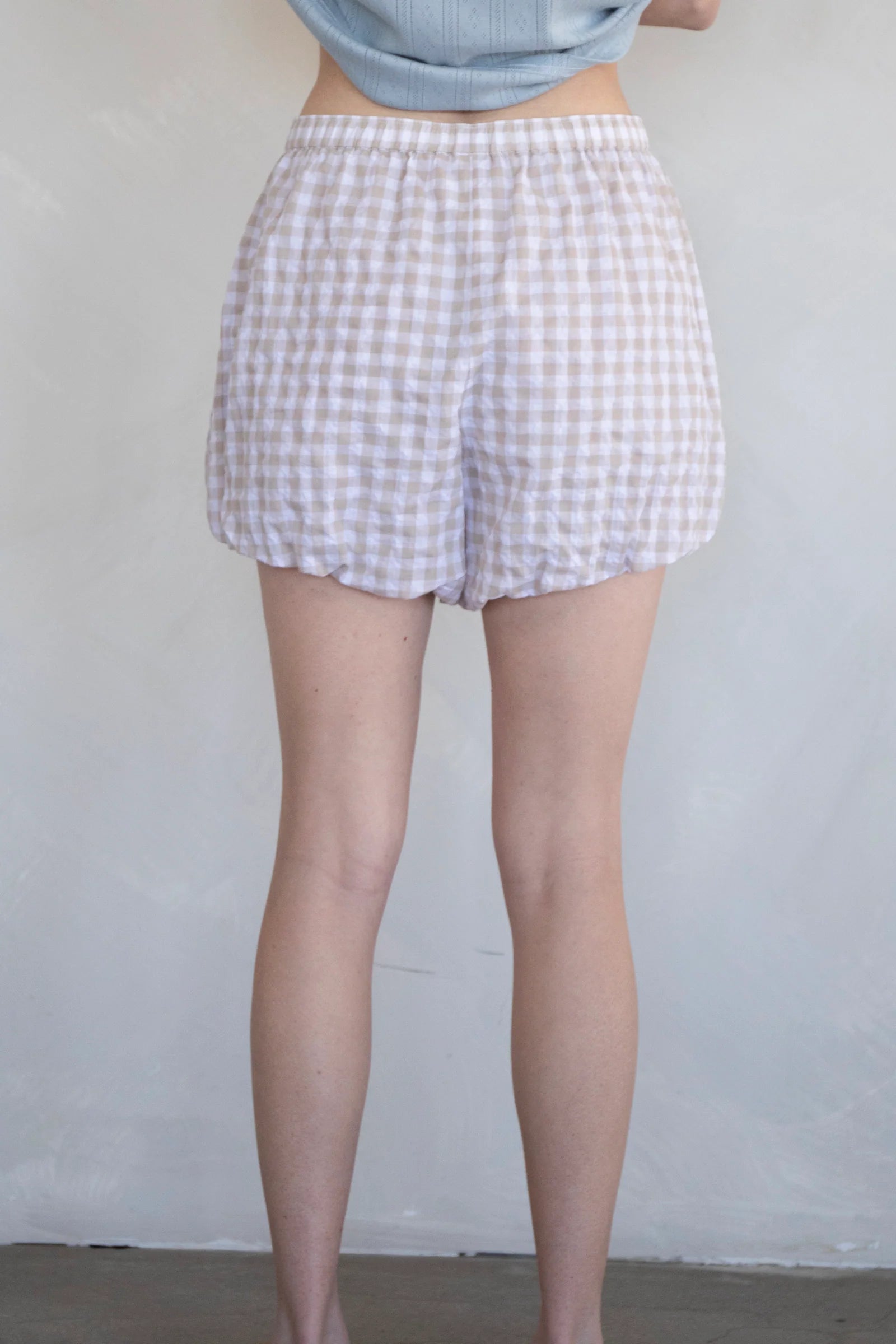 Gingham Bubble Boxer Shorts, Taupe