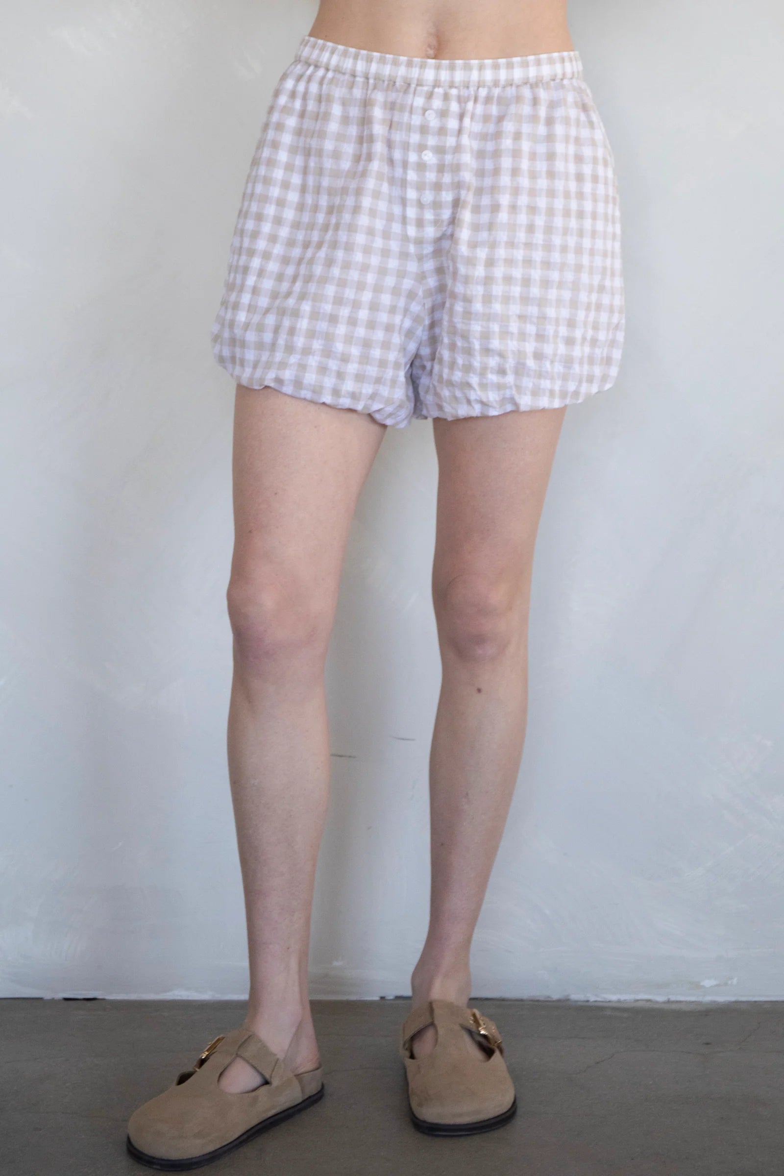 Gingham Bubble Boxer Shorts, Taupe
