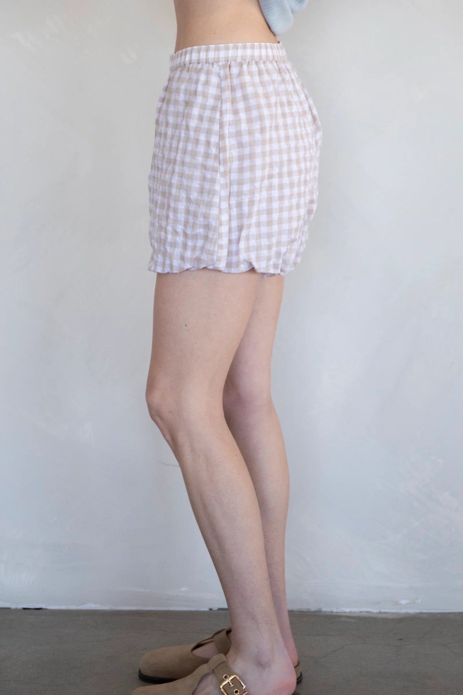 Gingham Bubble Boxer Shorts, Taupe