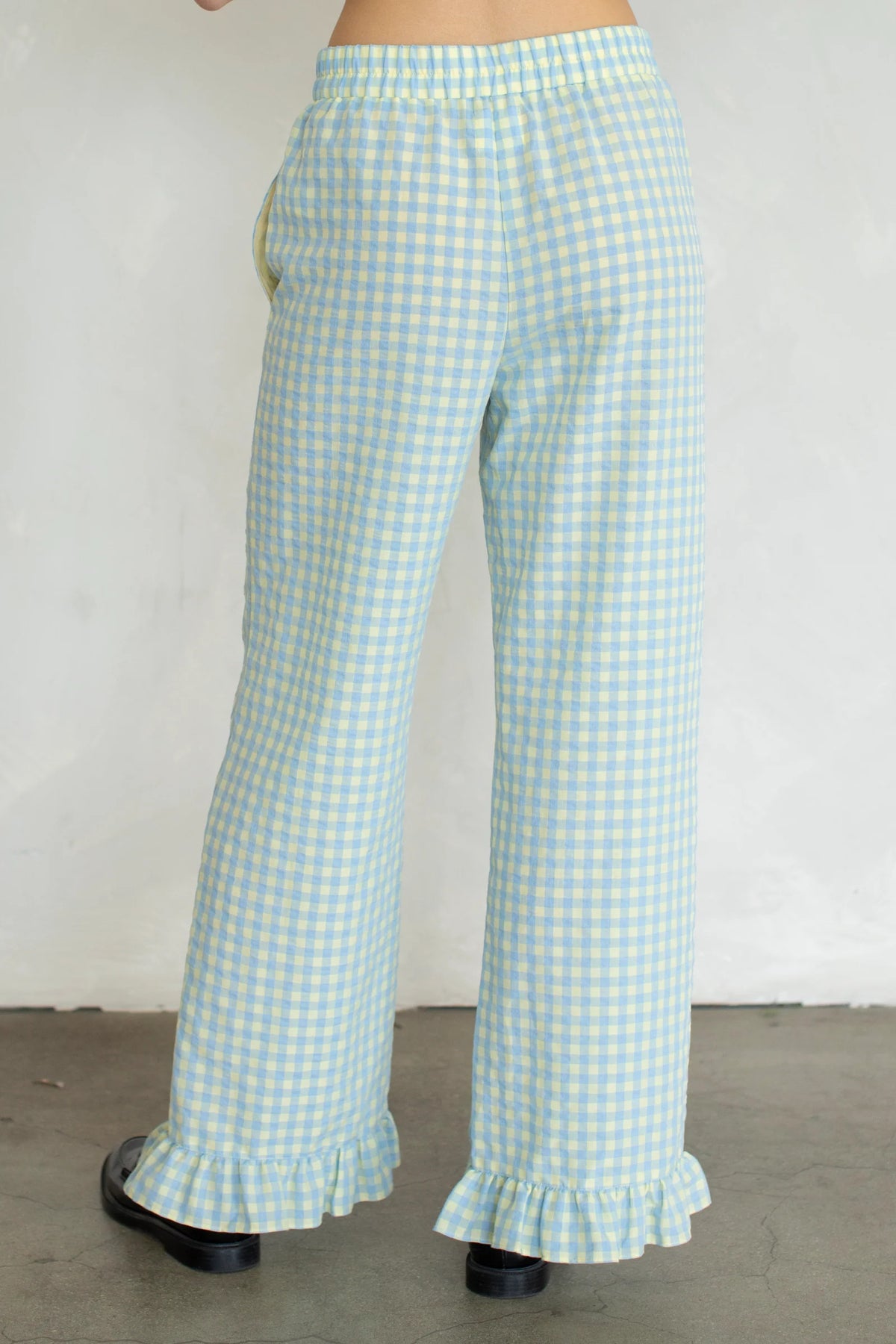 Ruffled Pants, Plaid, Light Blue