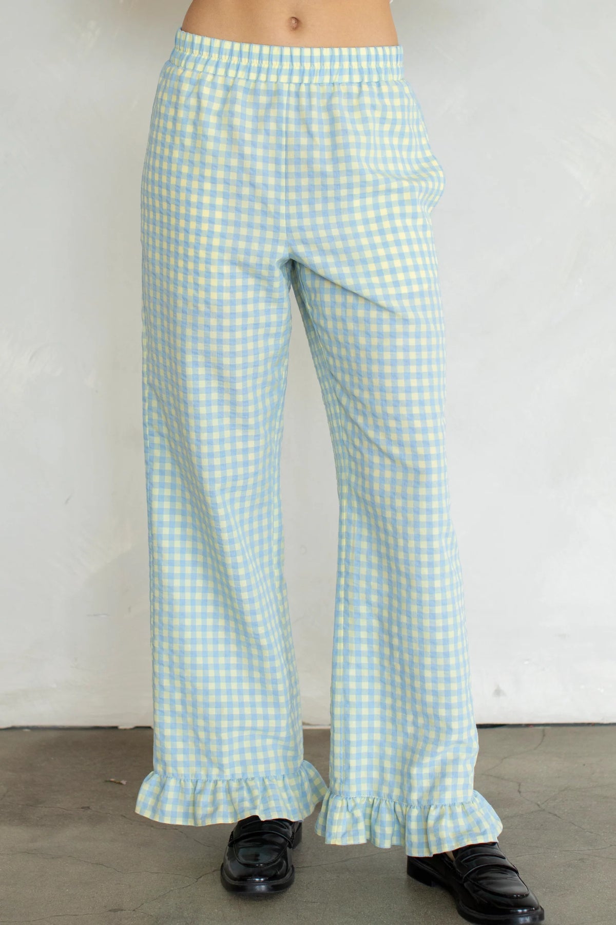 Ruffled Pants, Plaid, Light Blue
