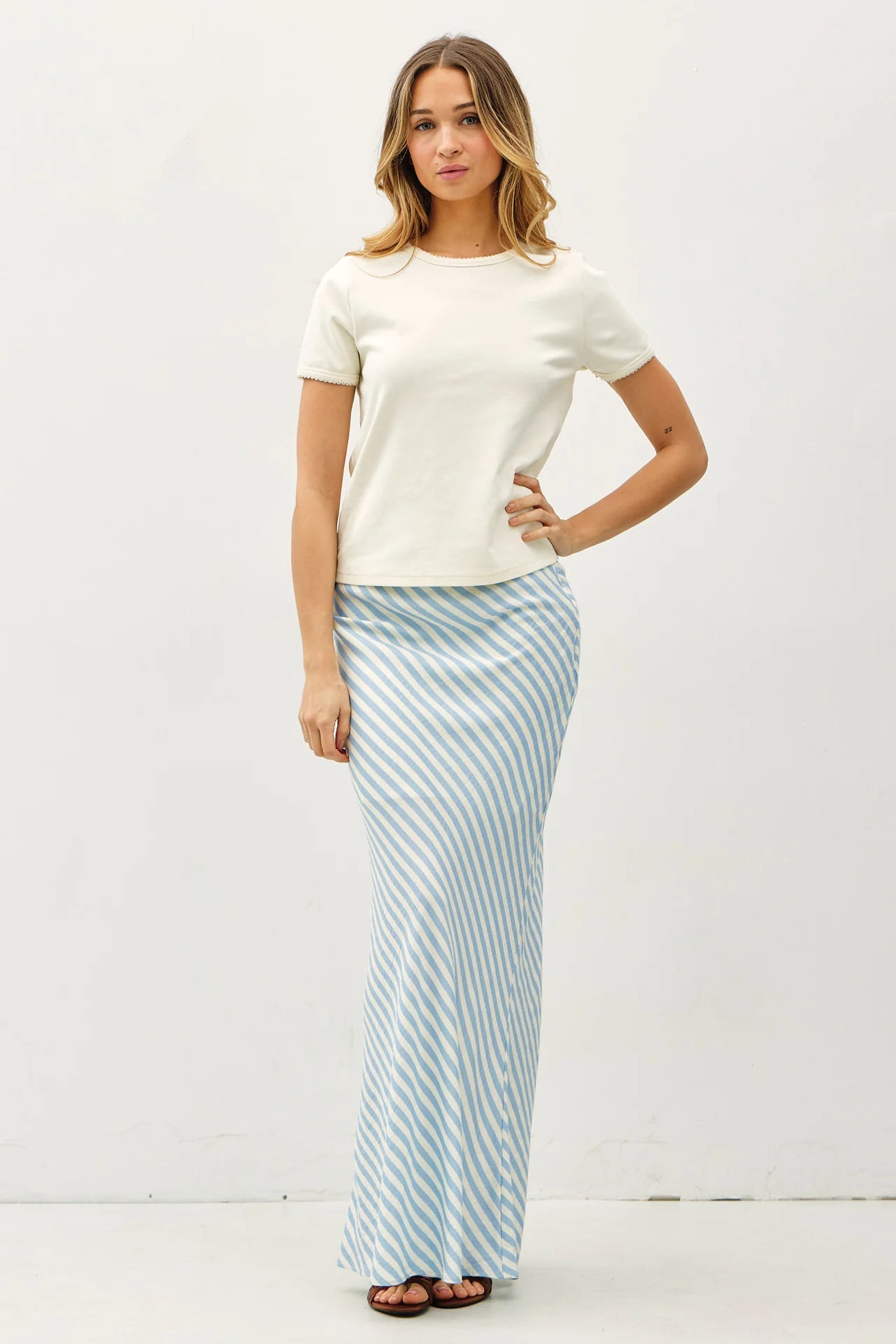 Striped Maxi Skirt, Baby Blue