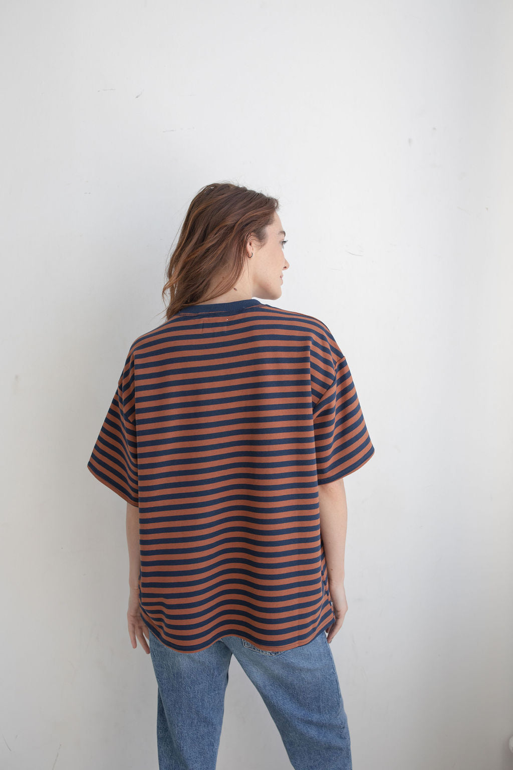 Cassandra Striped Tee, Brown/Navy