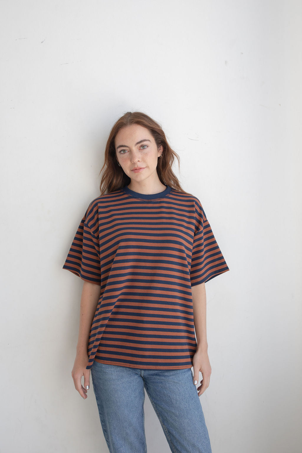 Cassandra Striped Tee, Brown/Navy