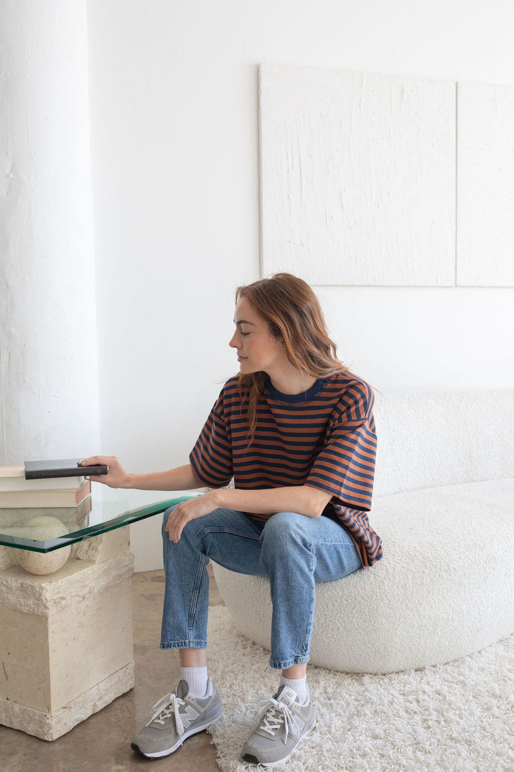 Cassandra Striped Tee, Brown/Navy