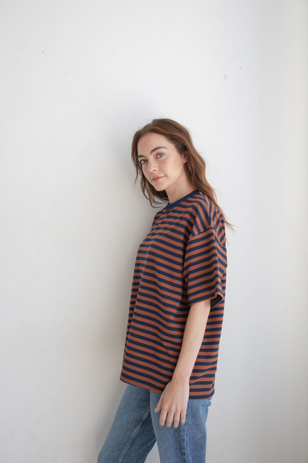 Cassandra Striped Tee, Brown/Navy