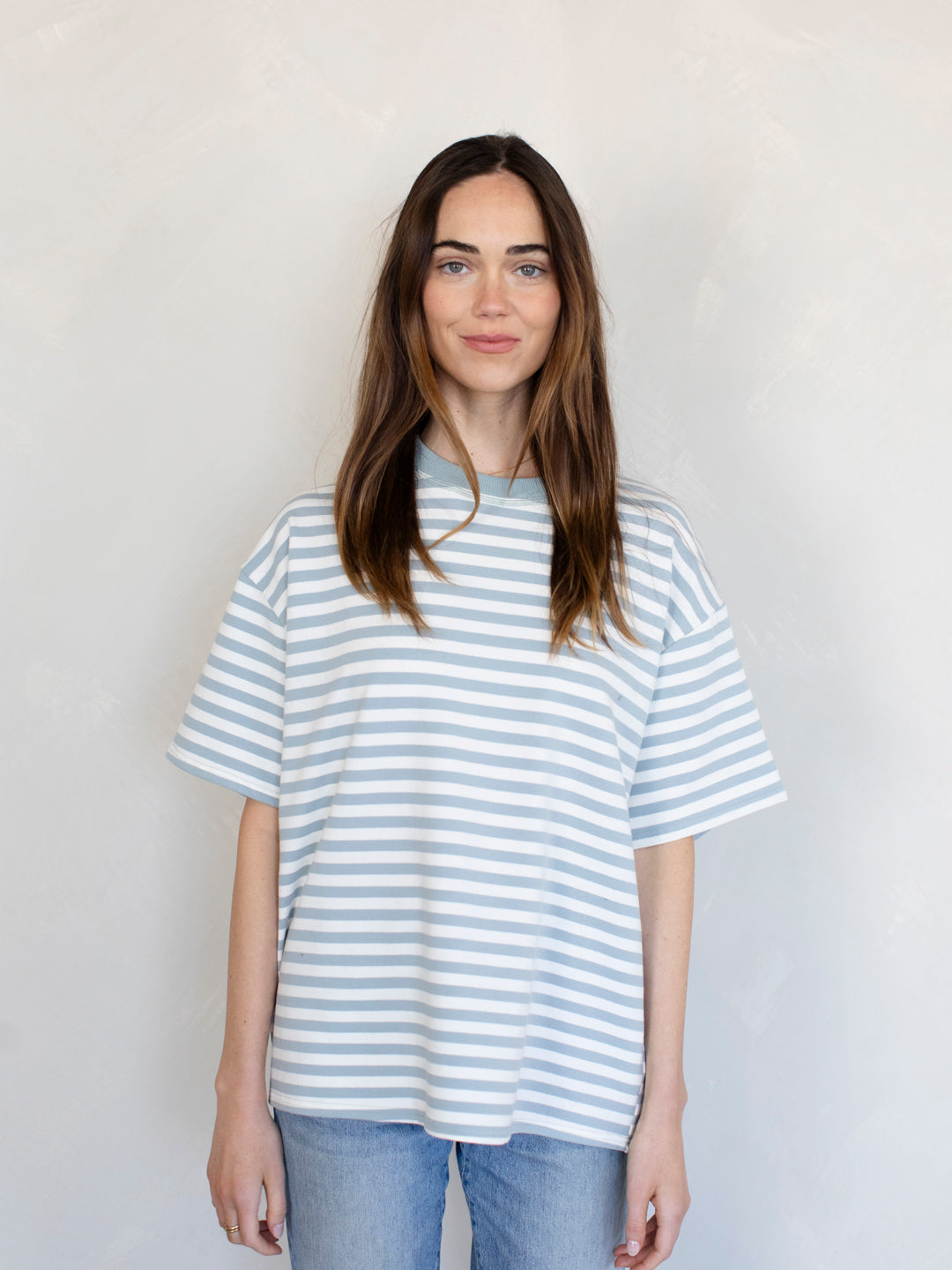 Cassandra Striped Tee, Dusty Blue