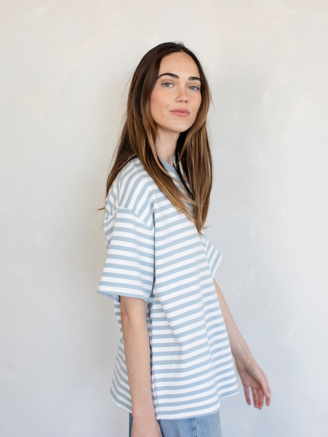 Cassandra Striped Tee, Dusty Blue