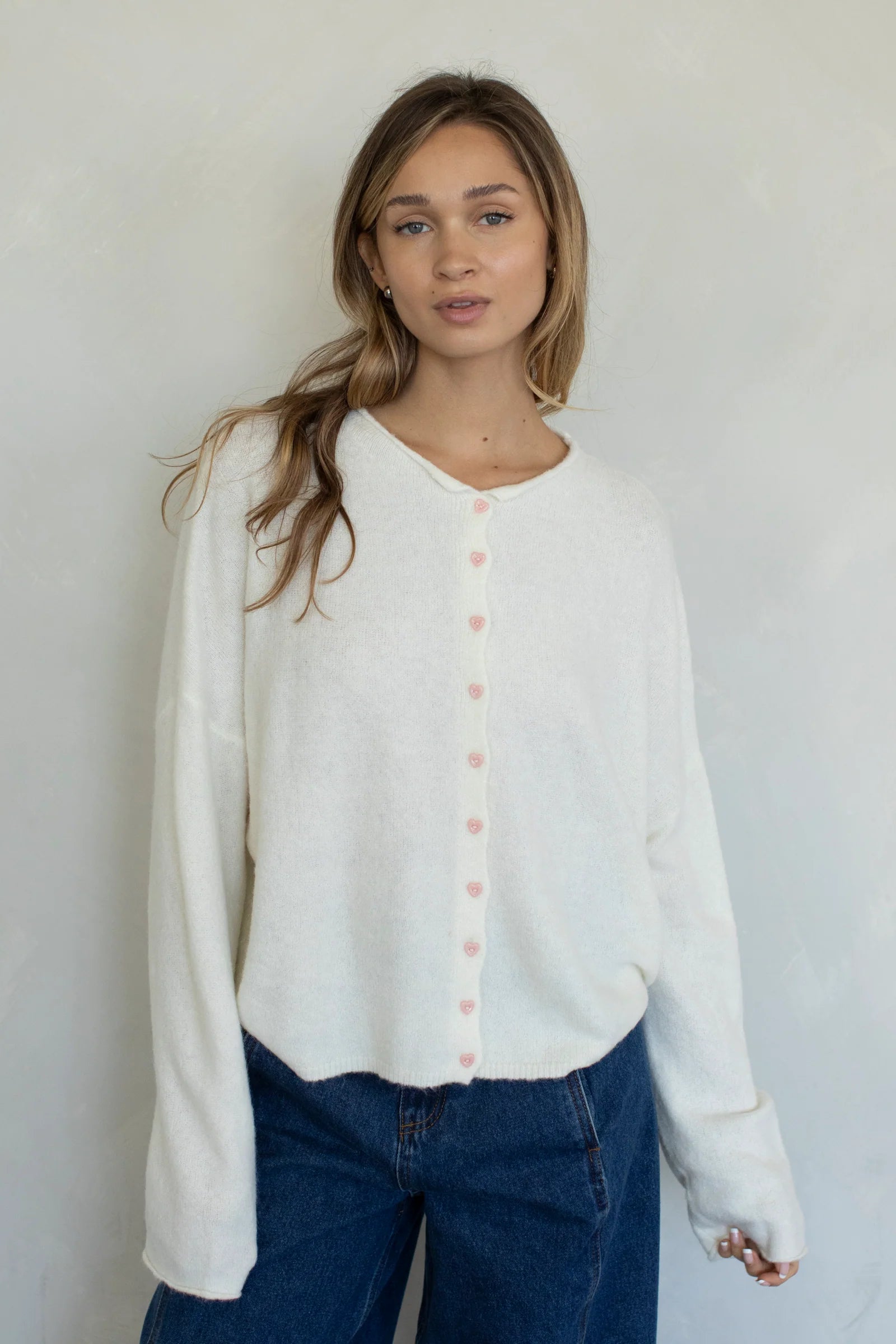 Heart Button Down Cardigan, Ivory