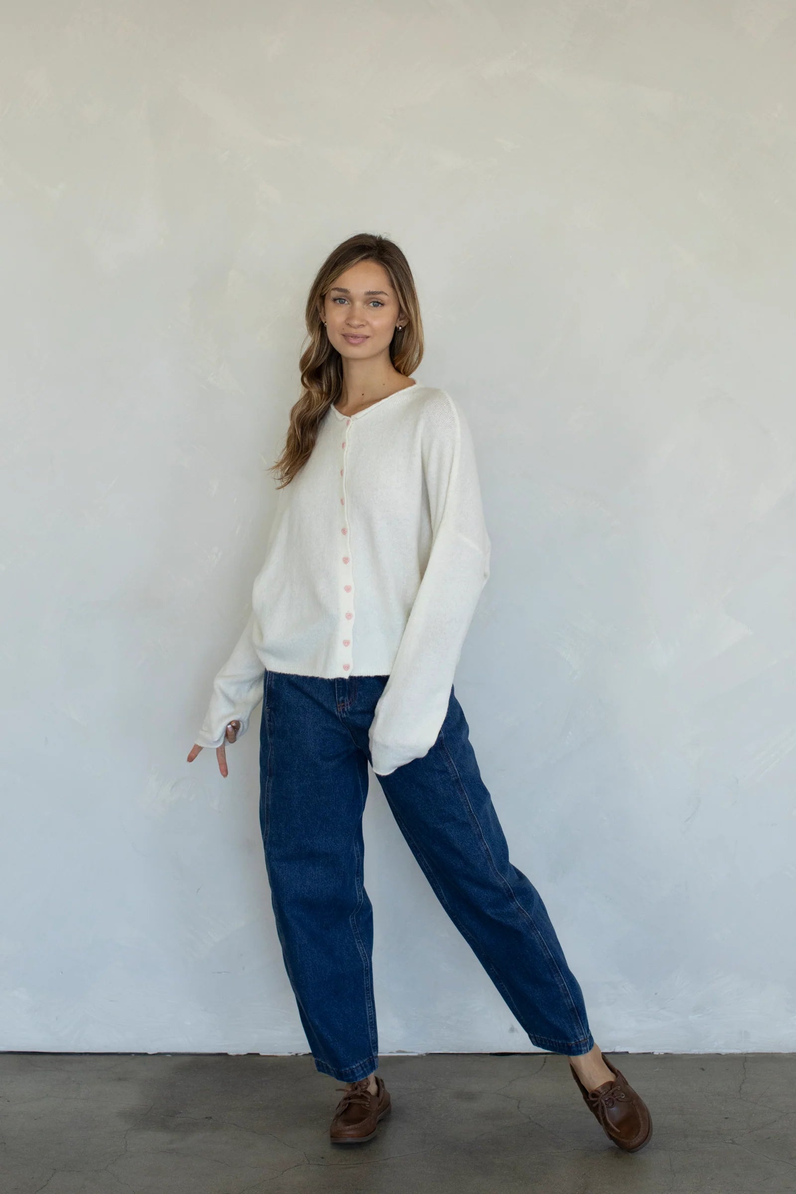 Heart Button Down Cardigan, Ivory