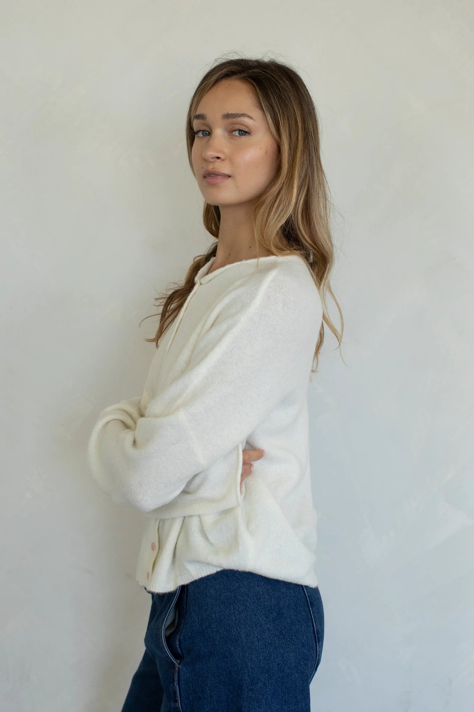 Heart Button Down Cardigan, Ivory