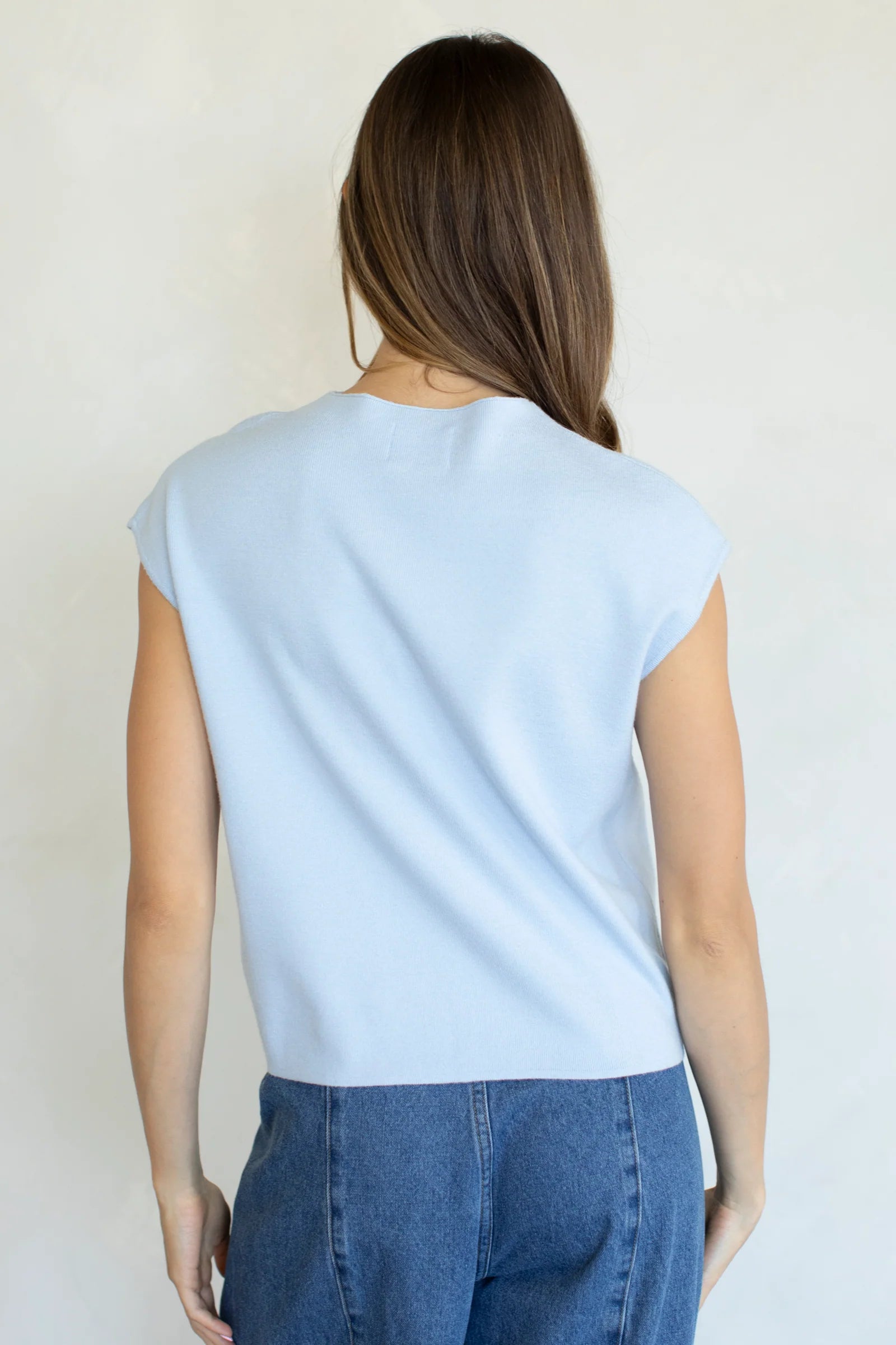 Short Sleeve Mockneck Cardigan, Light Blue