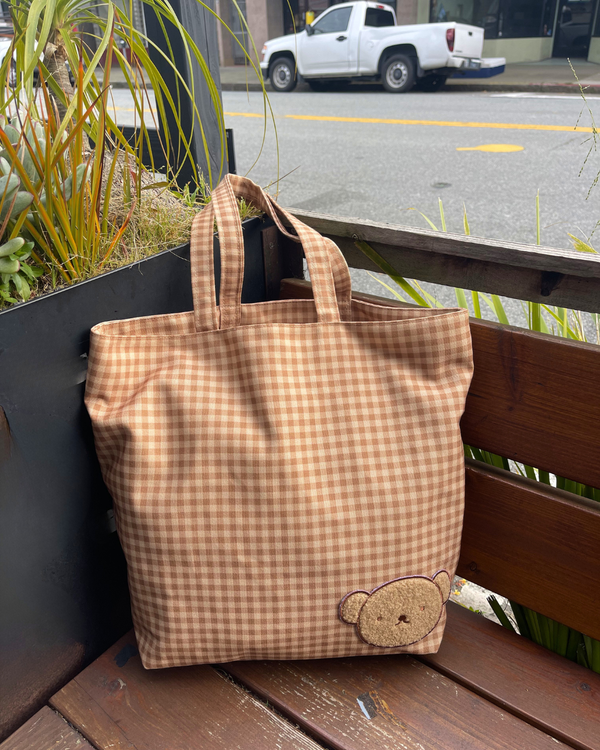 Boris Gingham Tote, Large, Brown