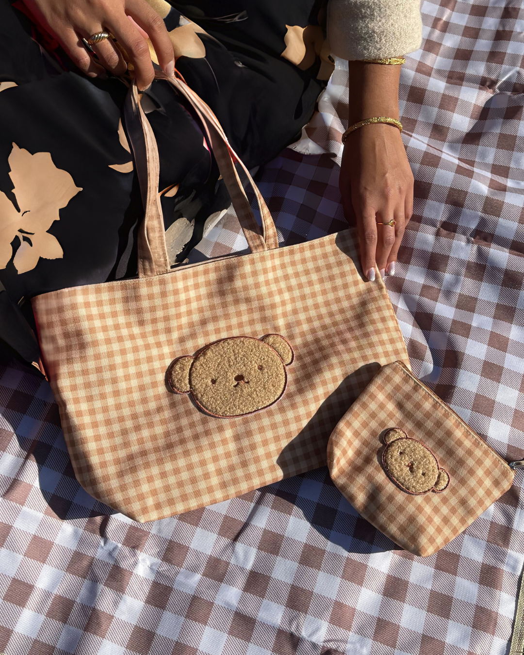 Boris Gingham Tote, Small, Brown