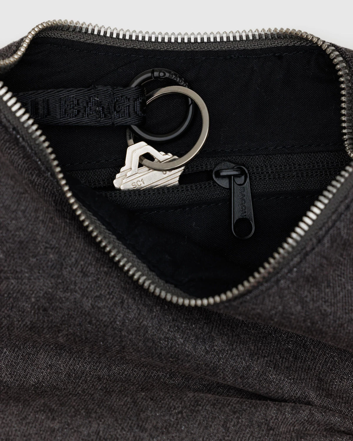Small Nylon Crescent Bag, Black Denim