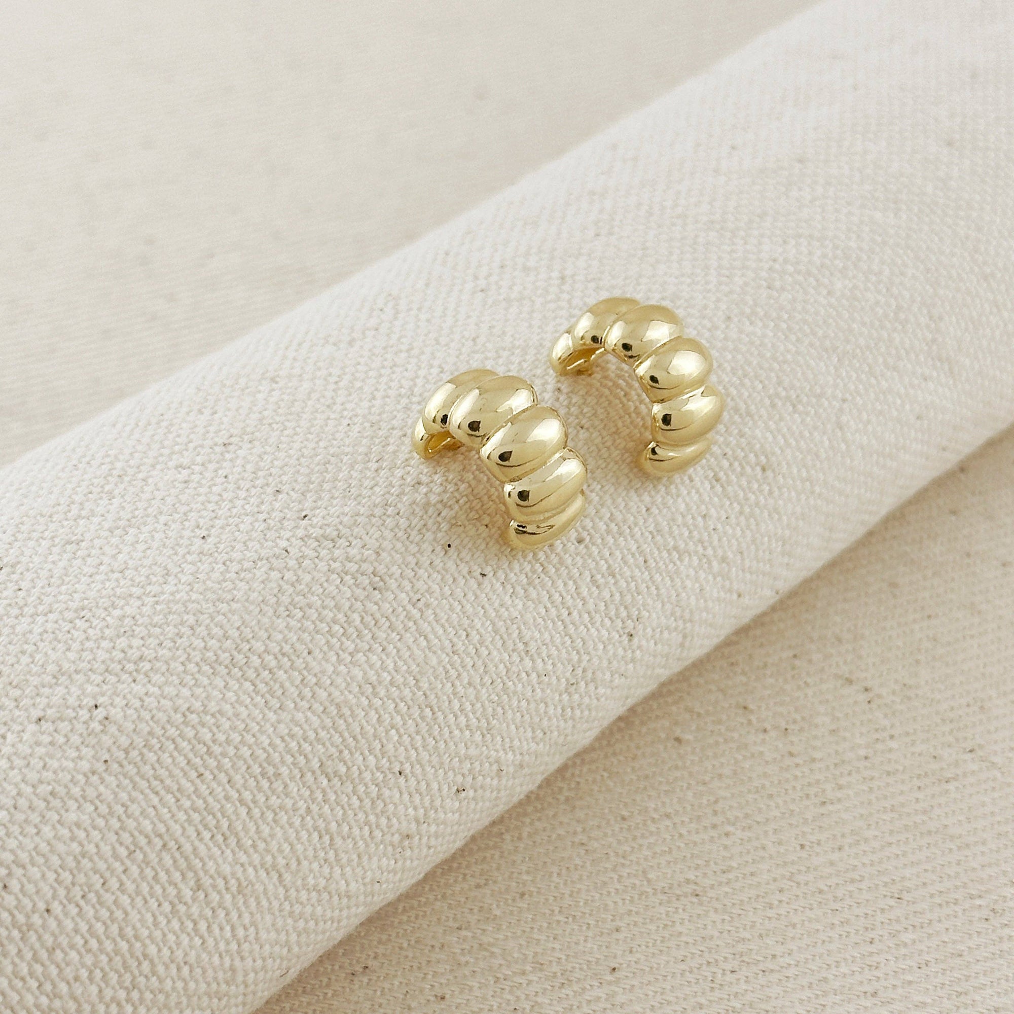 Scalloped C-Hoop Earrings, 18k Gold Filled