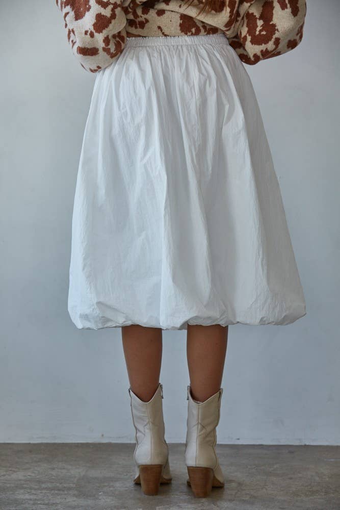 Bubble Hem Midi Skirt, Off White
