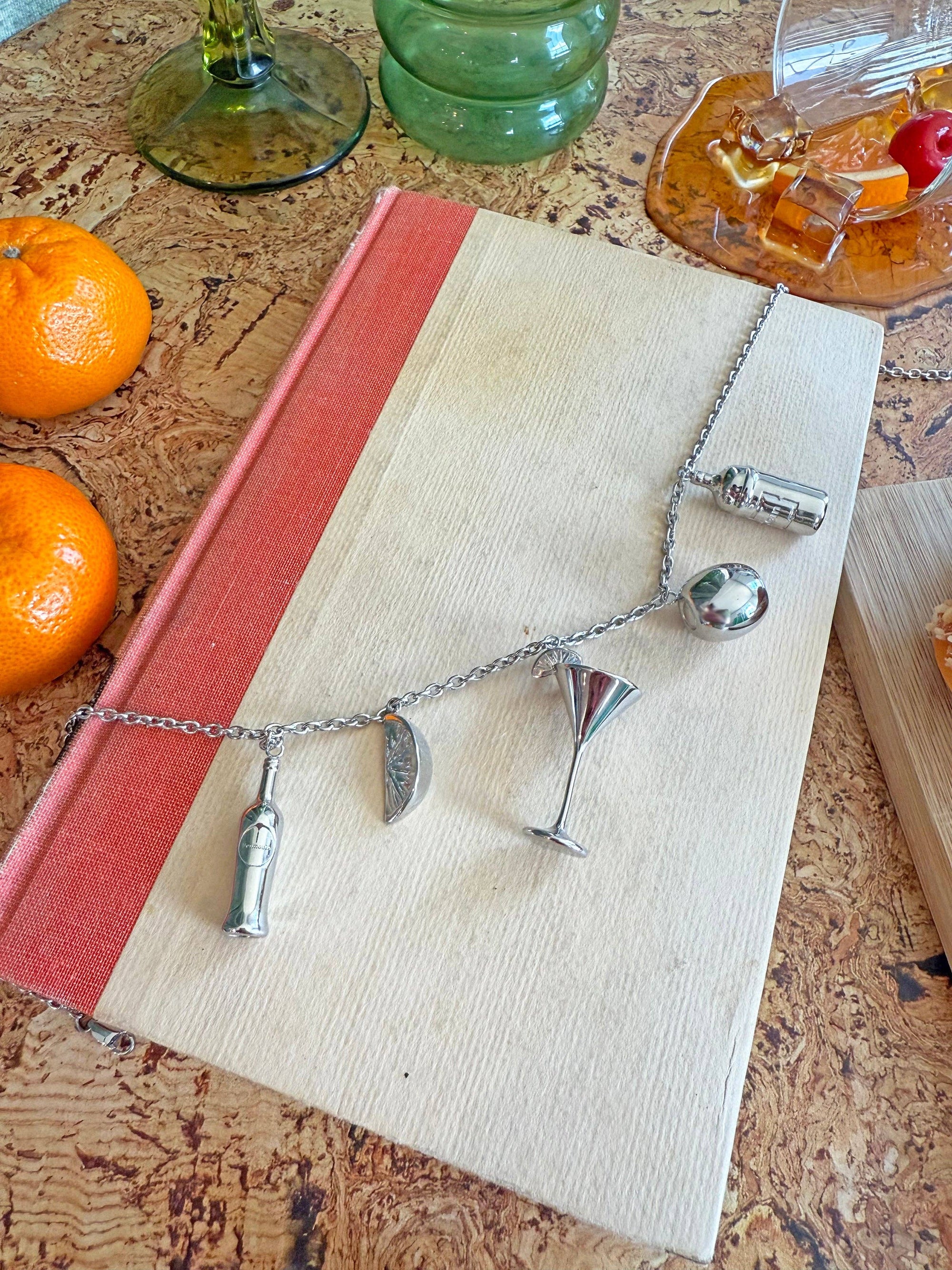 Martini Charm Necklace- Silver