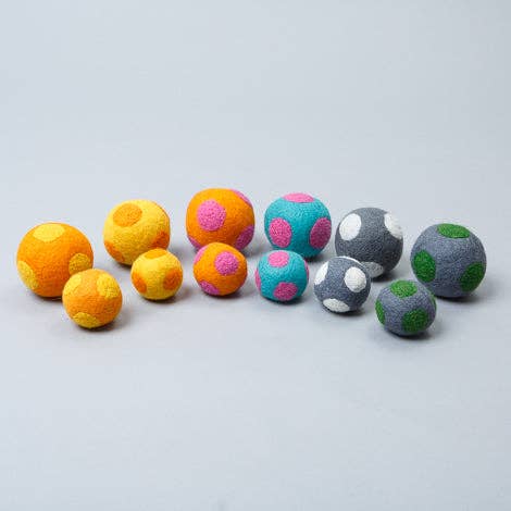 Polka Dot Wool Balls, Blue/Pink