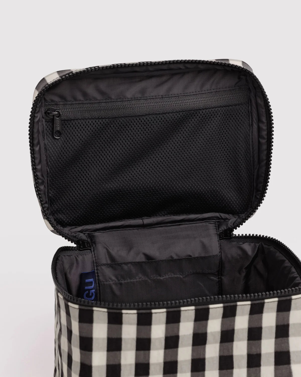Large Cosmetic Case, Black & Cream Gingham