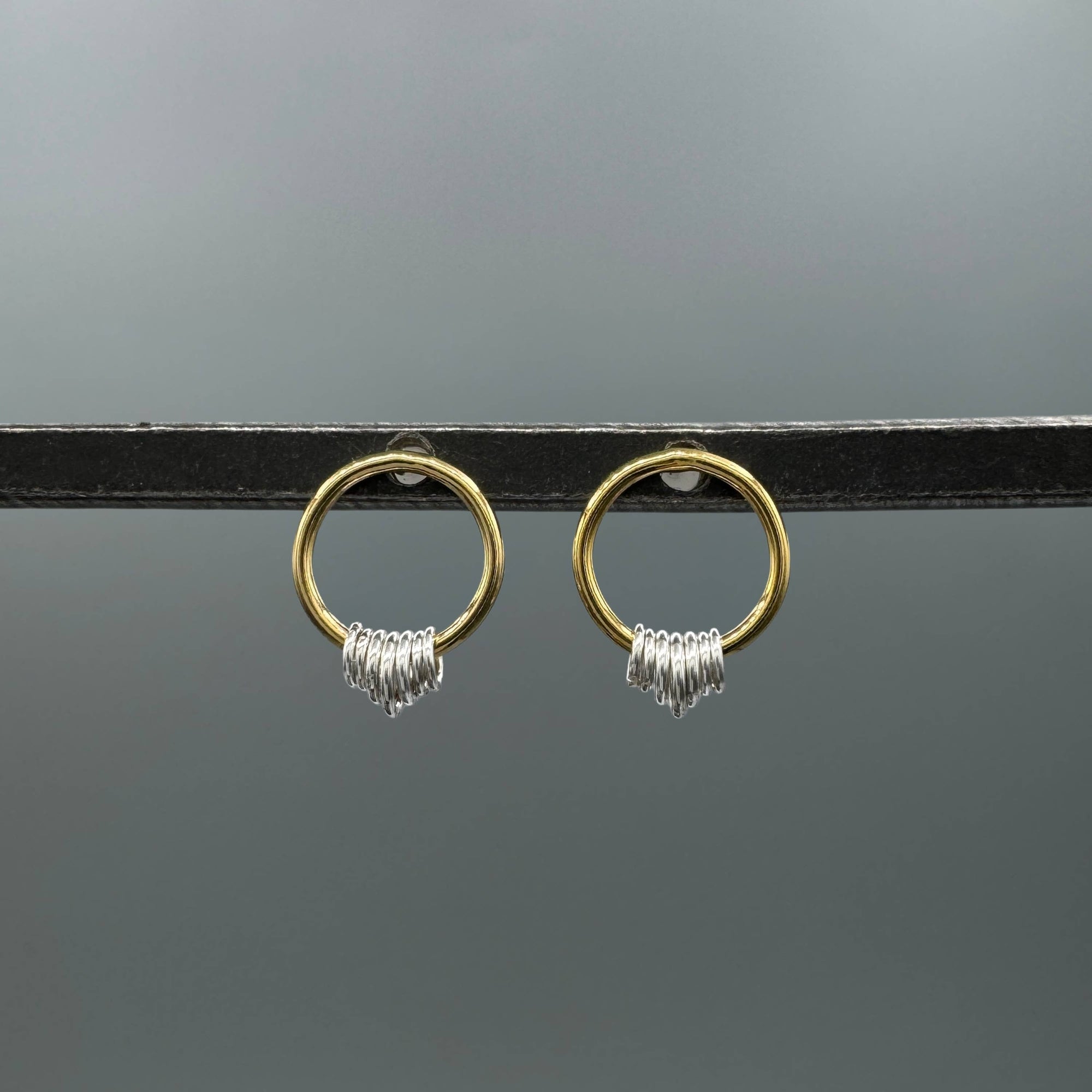 Two Tone Beaded Circle Studs, Sterling Silver