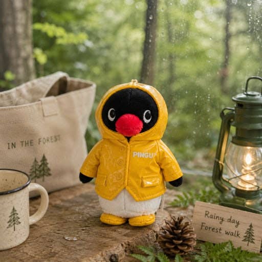 Pingu Raincoat Plush Keychain, Yellow