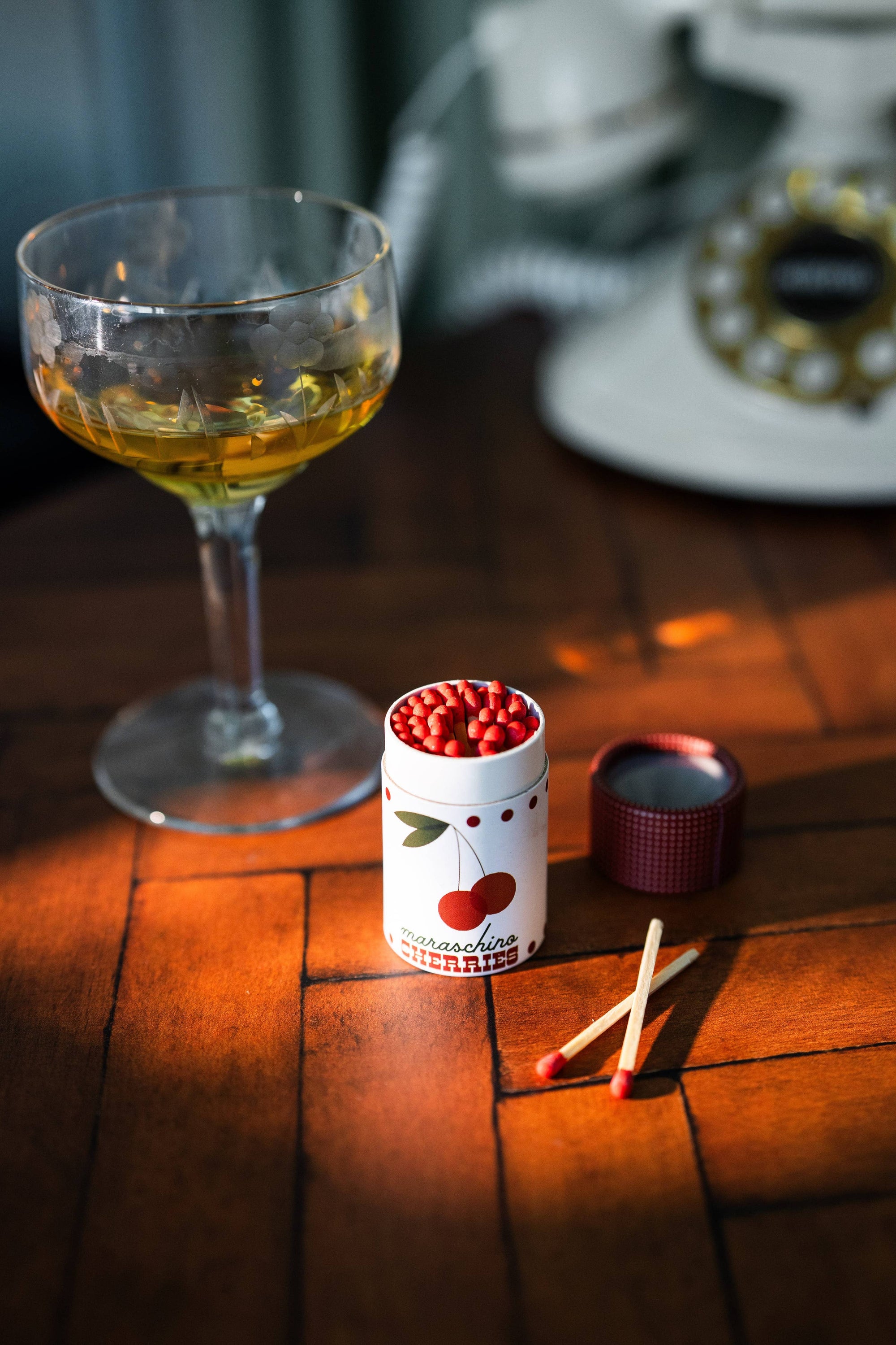 Cocktail Garnish Match Jar, Cherries