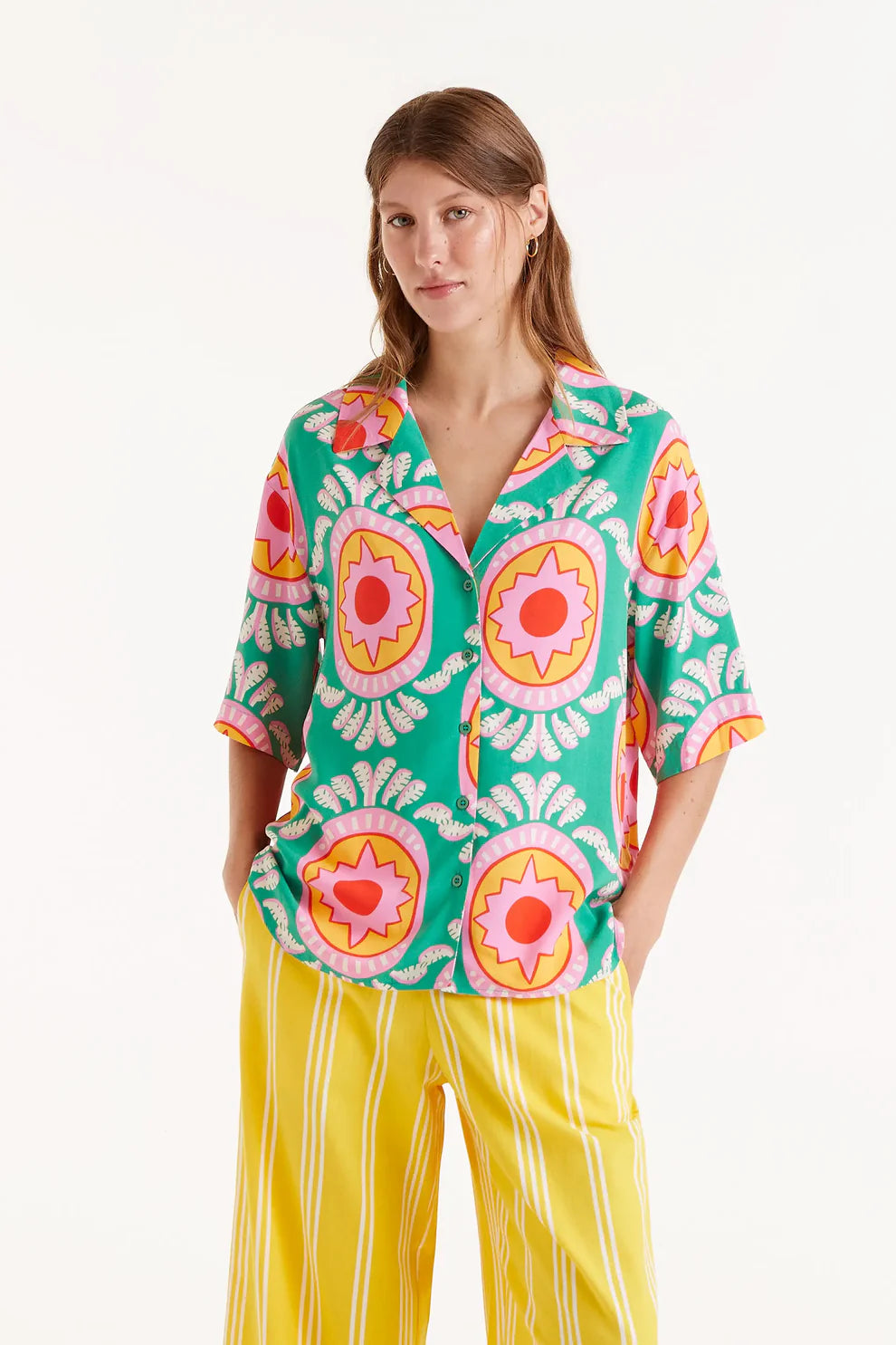 Short Sleeve Button Up, Aqua
