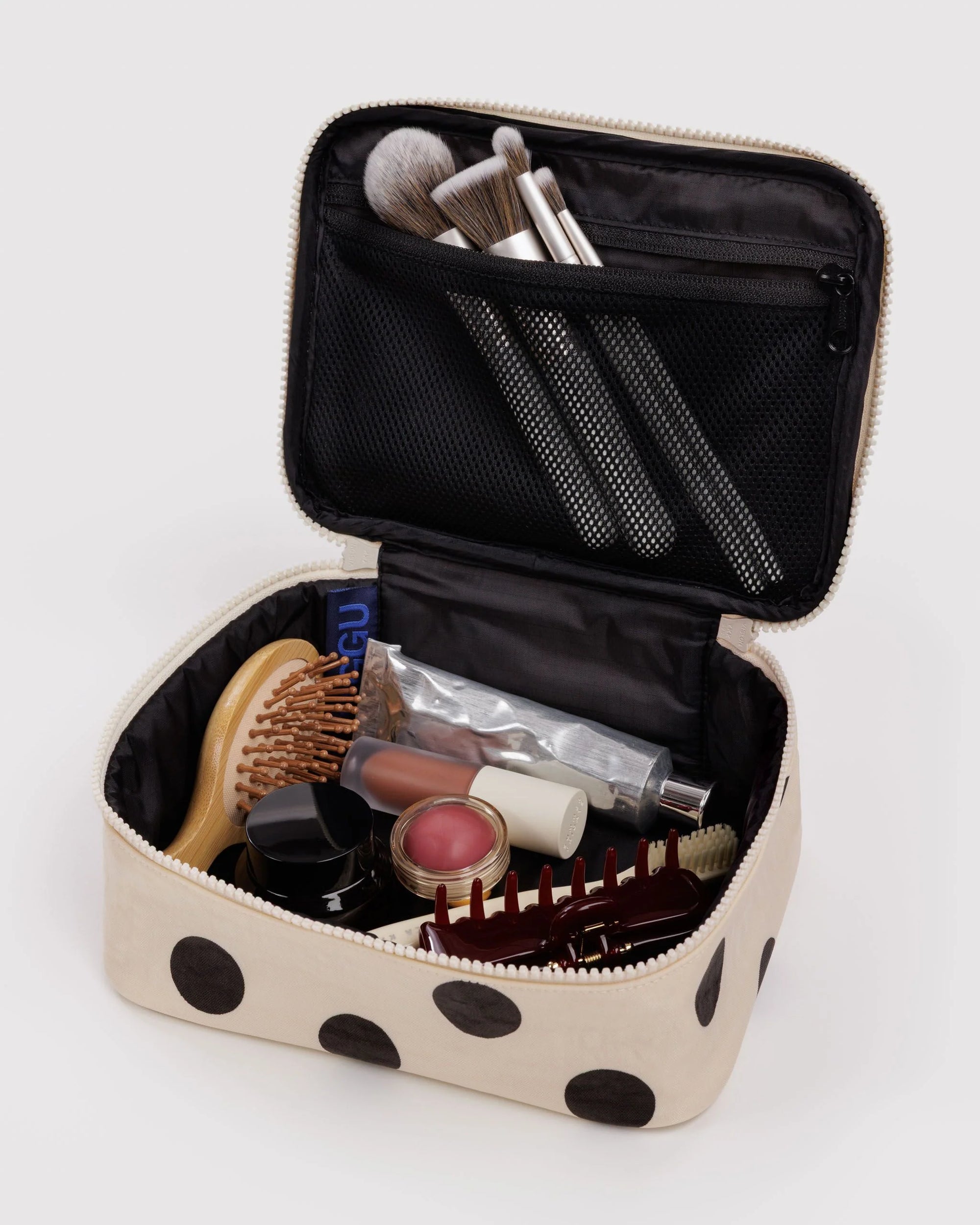 Small Cosmetic Case, Cream and Black Polka Dot