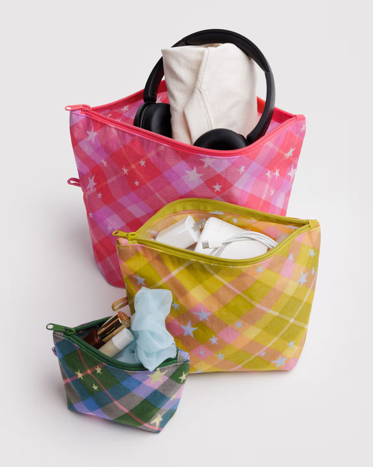 Go Pouch Set, Star Plaid