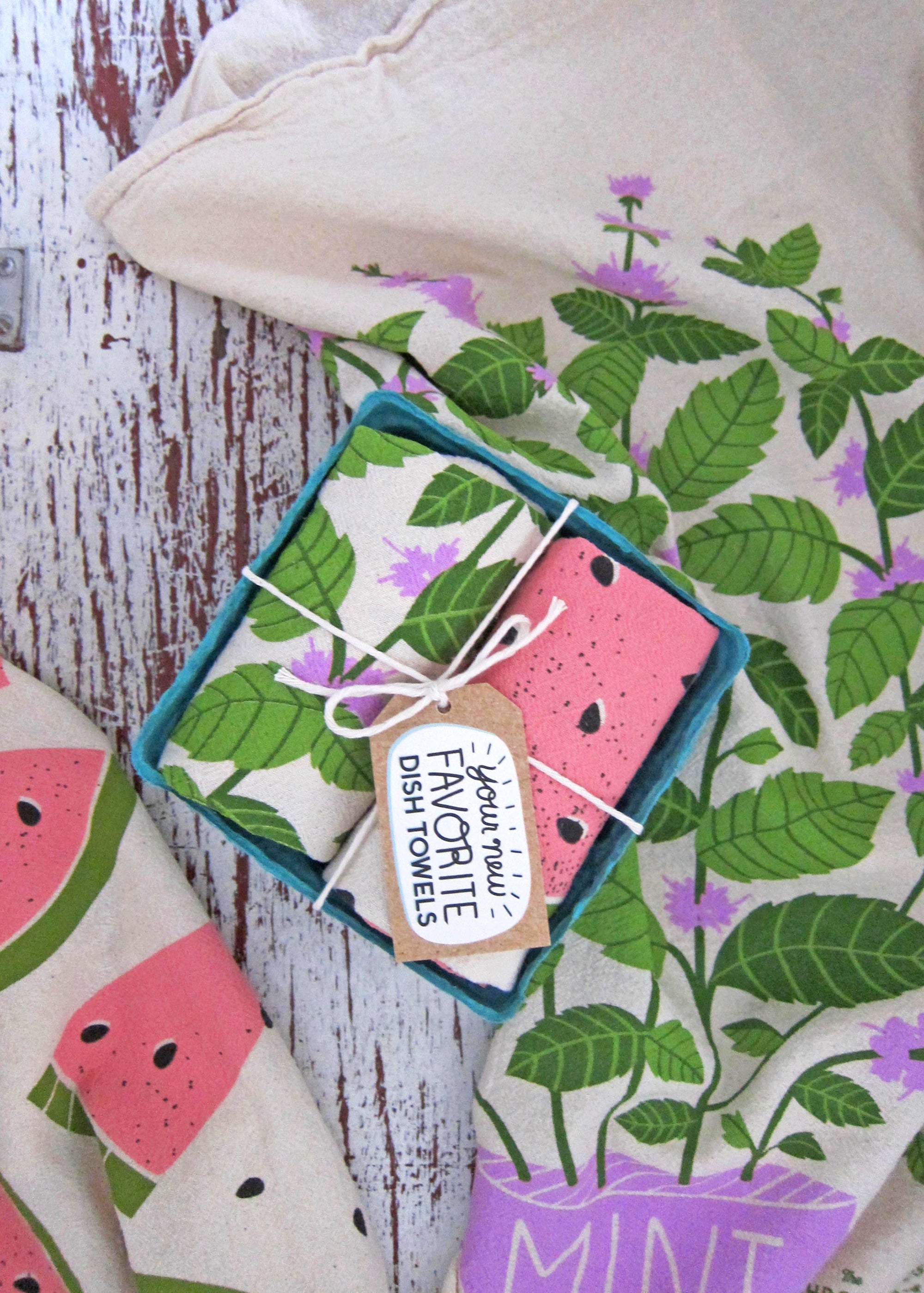 Mint & Melon Tea Towel Set of 2