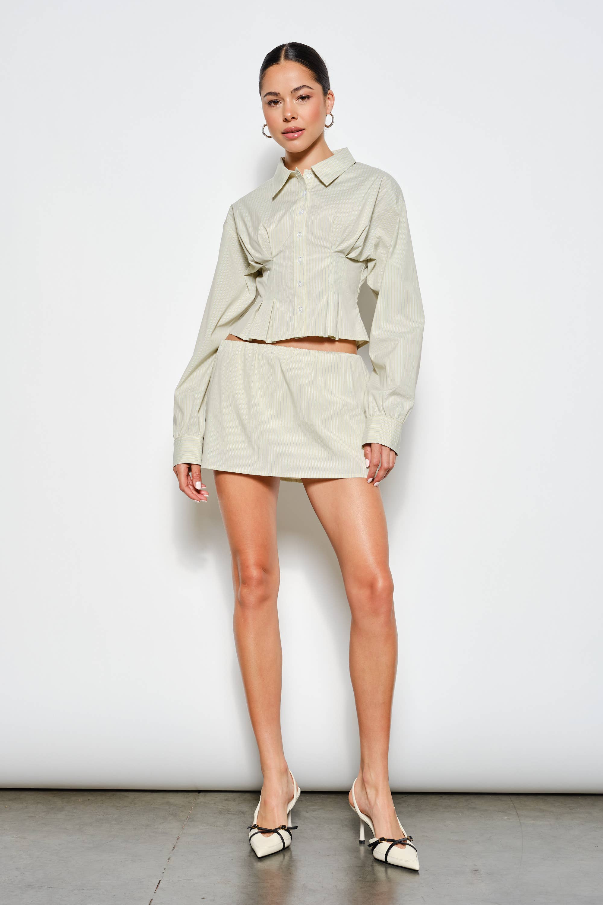 Pinstripe Mini Skirt, Light Green