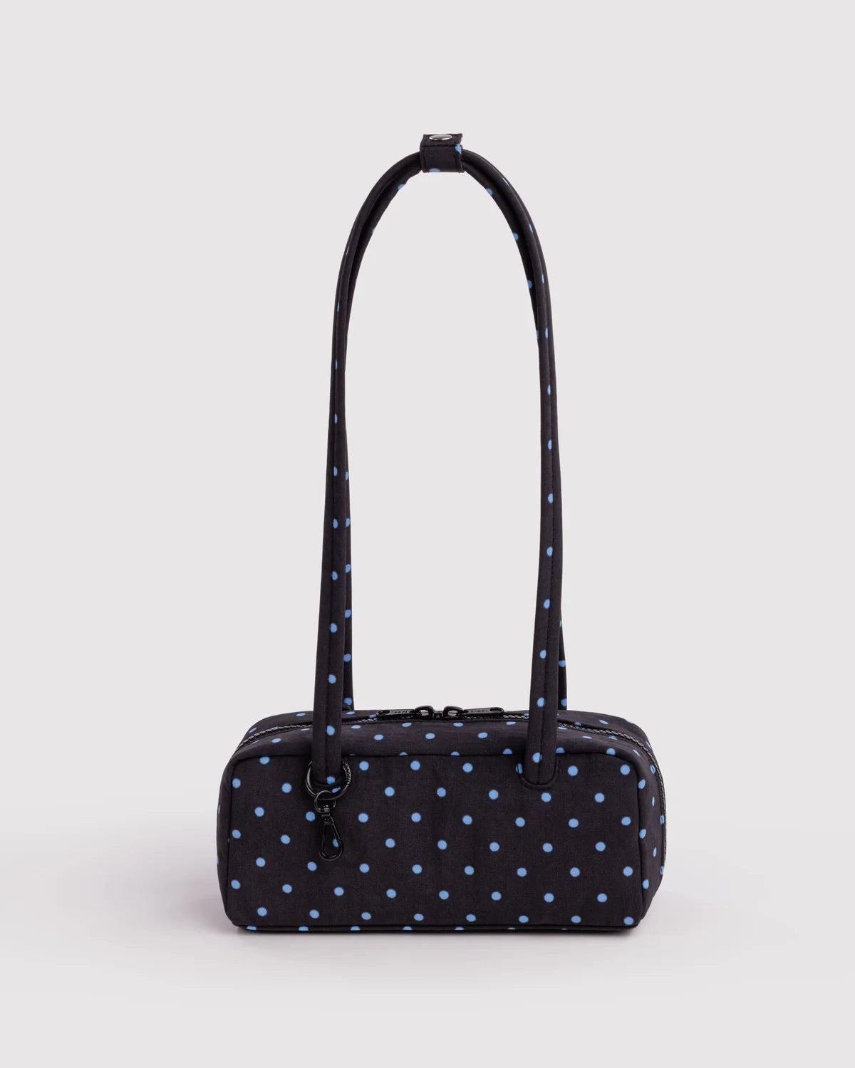 Small Nylon Bowler Bag, Black and Sky Blue Micro Dot
