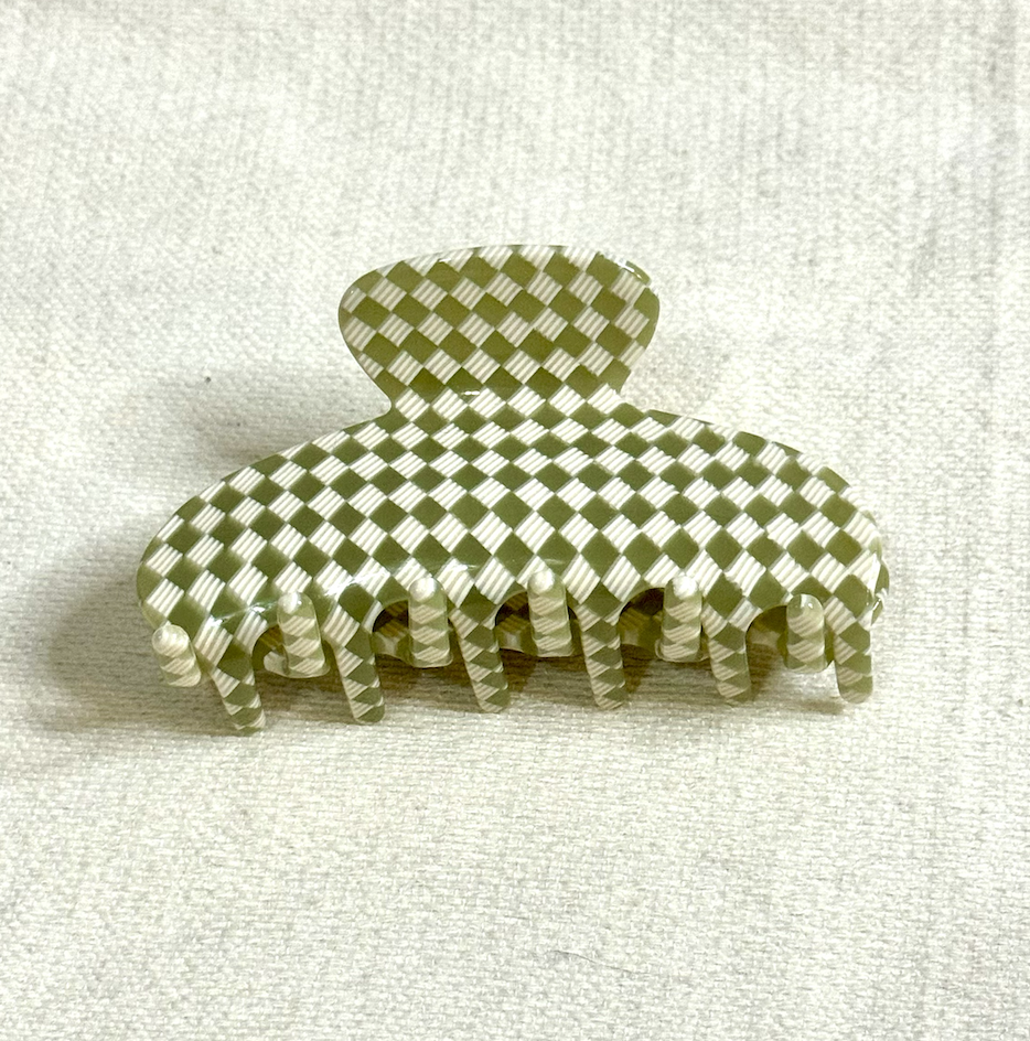 Olive Checker Hair Claw