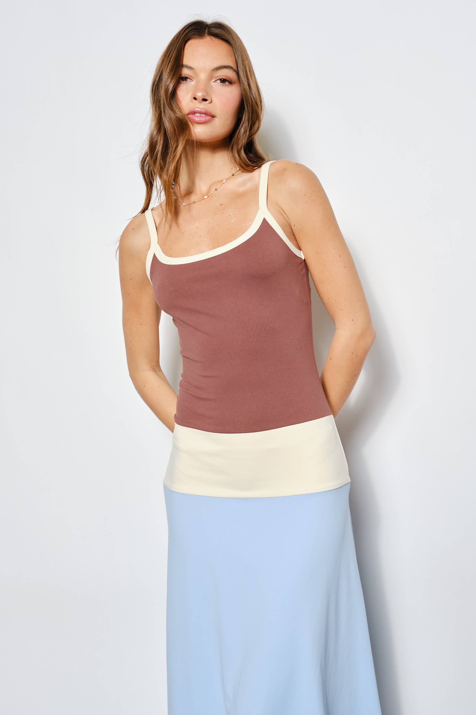 Color Block Midi Dress, Brown/Blue