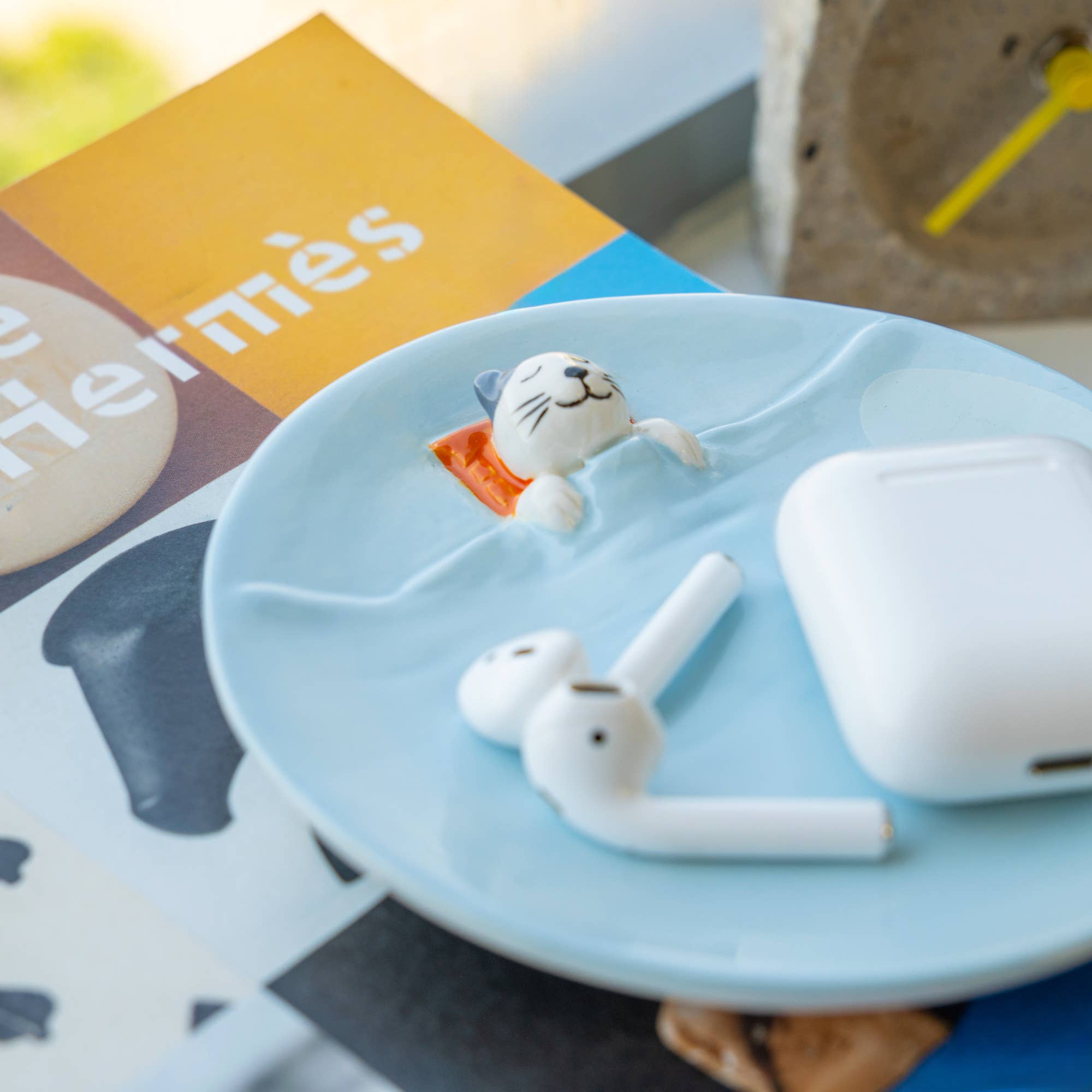 Sleepy Cat Trinket Tray, Light Blue