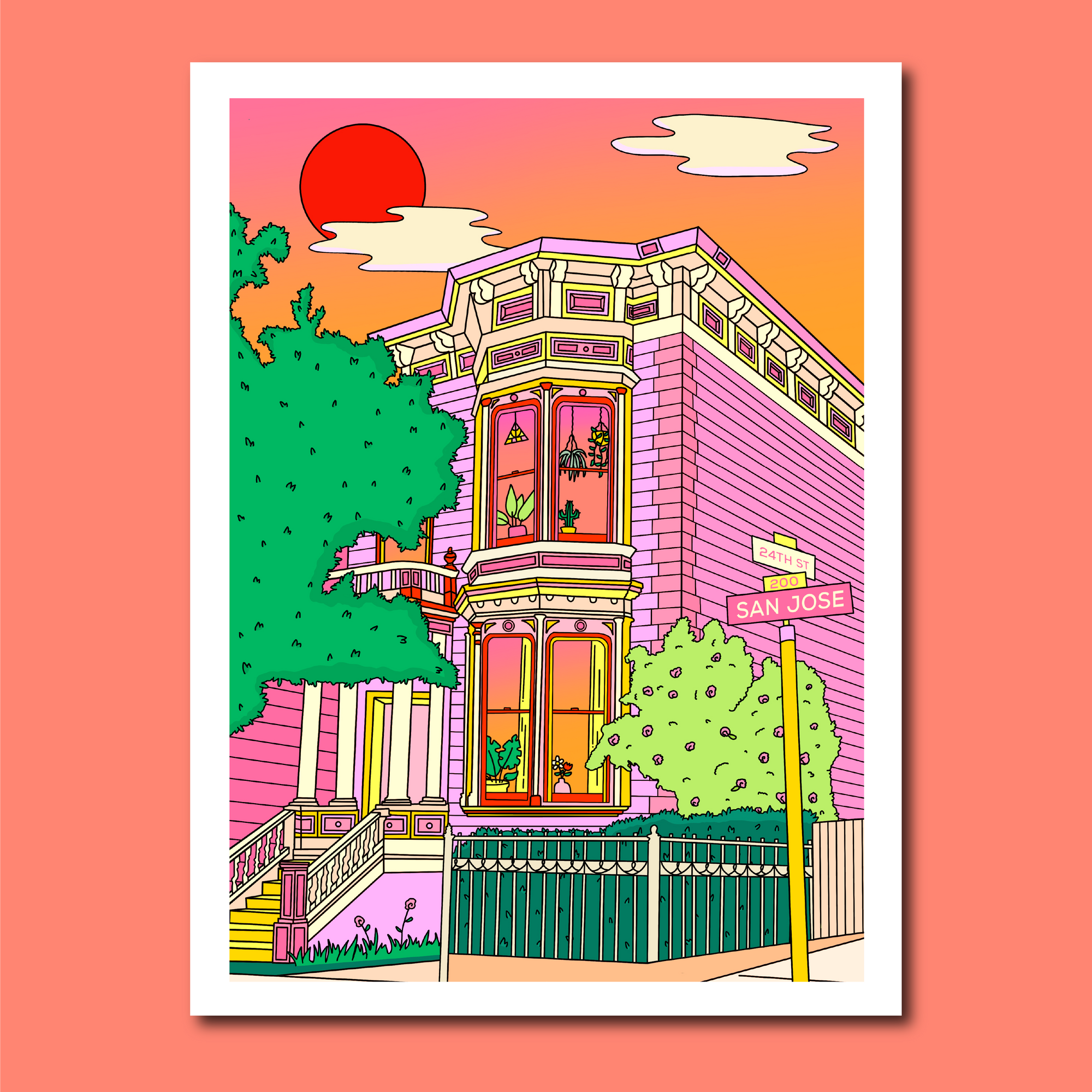 On a Corner in The Mission SF Art Print, 5x7 inch