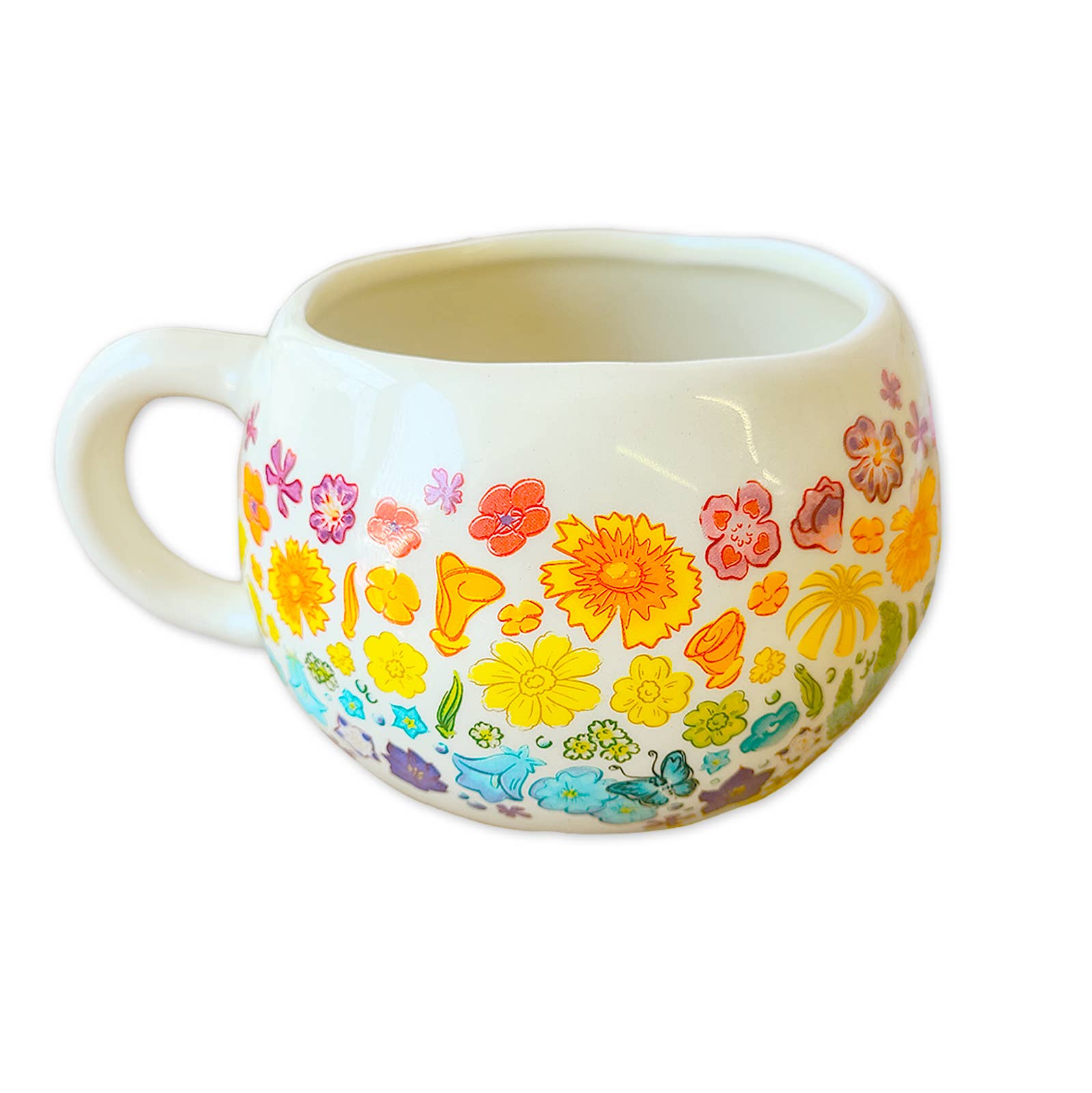 Rainbow Floral Mug with Bear Surprise