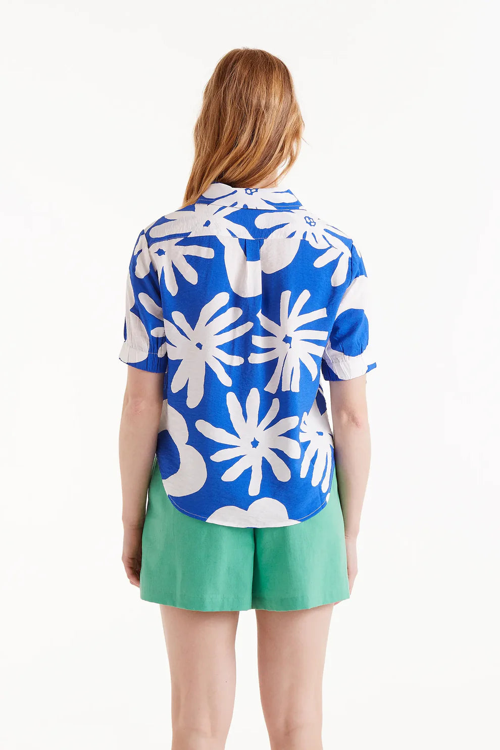 Short Sleeve Button Up, Blue & White