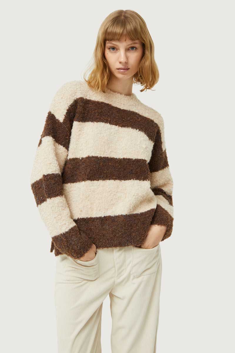 Brown/Cream Large Stripe Knit Sweater