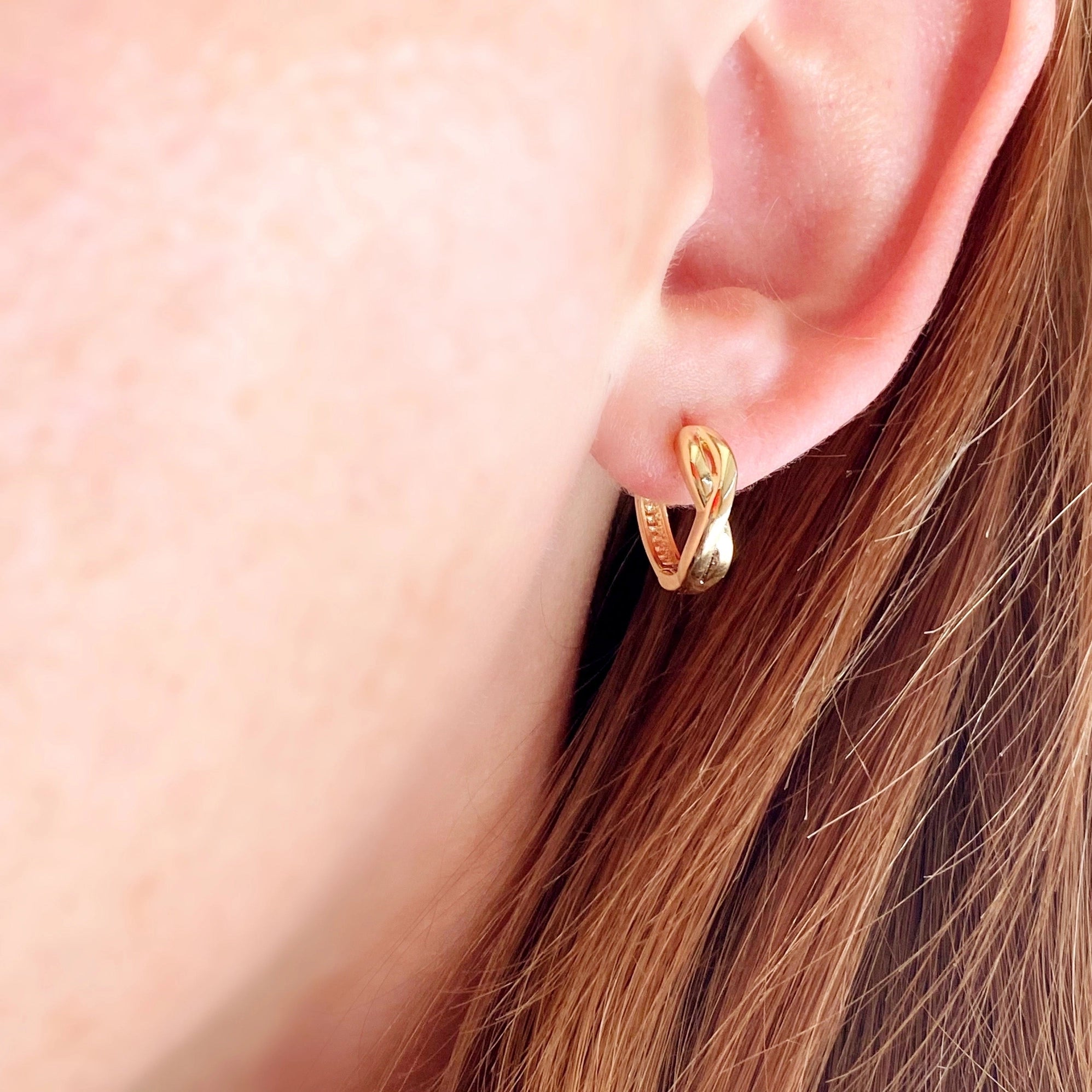 Infinity Huggies Earrings, 18k Gold Filled