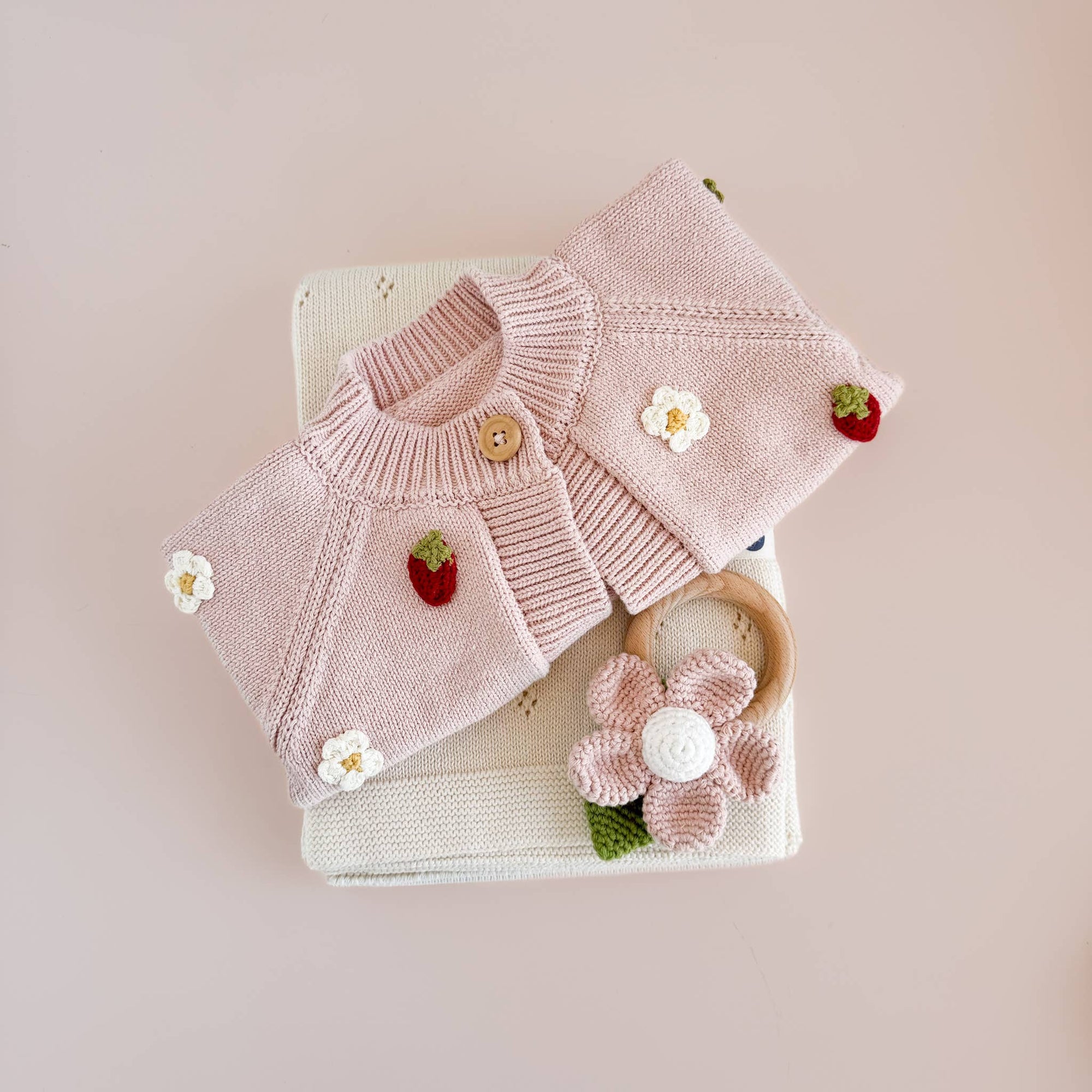 Kids Strawberry Flower Cardigan